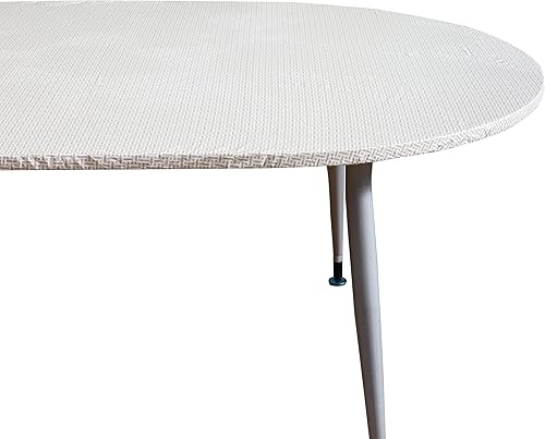 Miniatura 5 de Mantel redondo de vinilo ajustado con reverso de franela, diseño de borde elástico, impermeable, a prueba de aceite, mantel de PVC resistente a las