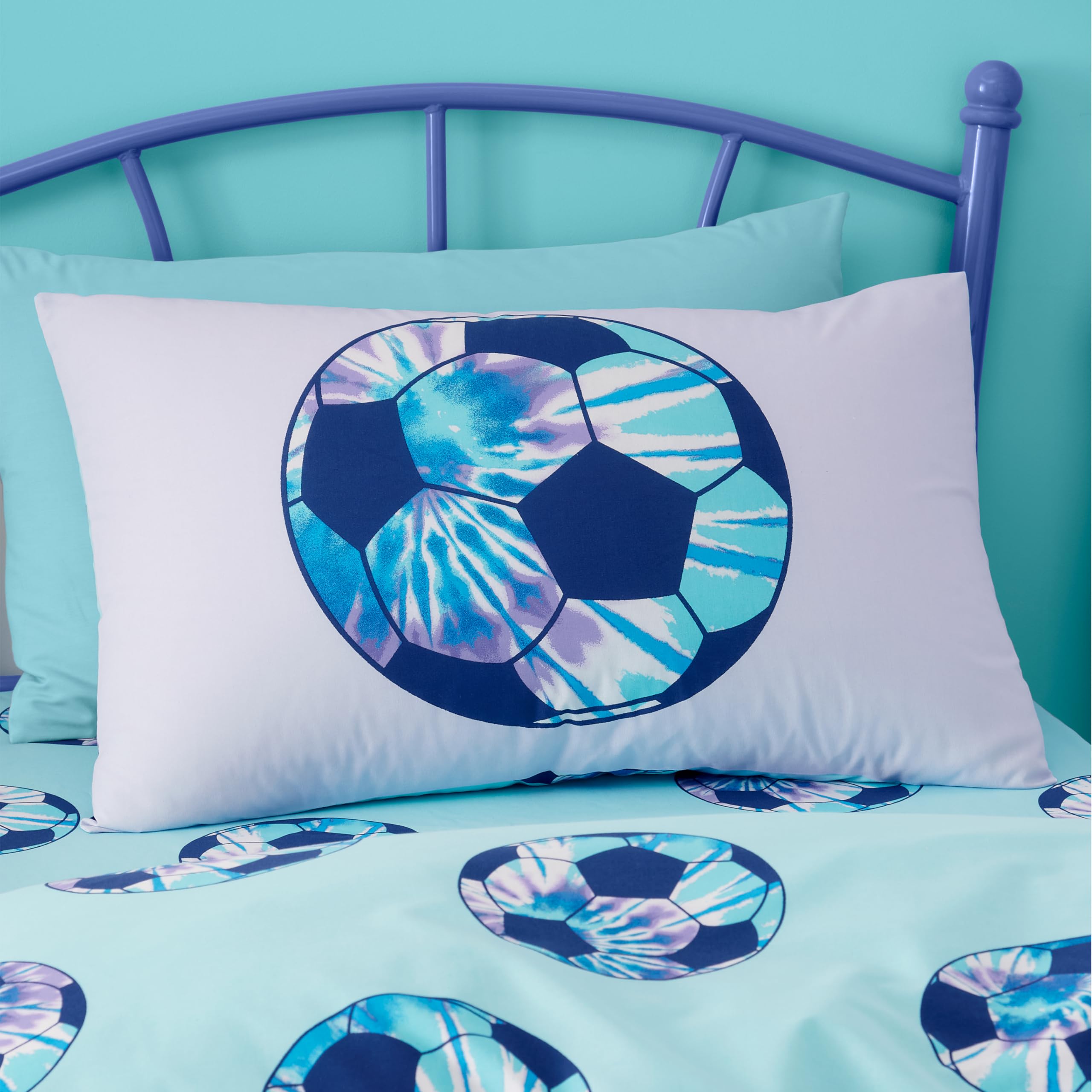 Catherine Lansfield Kids Tie Dye Football Reversible Double Duvet Cover Set including Pillowcases Lilac - Image 3