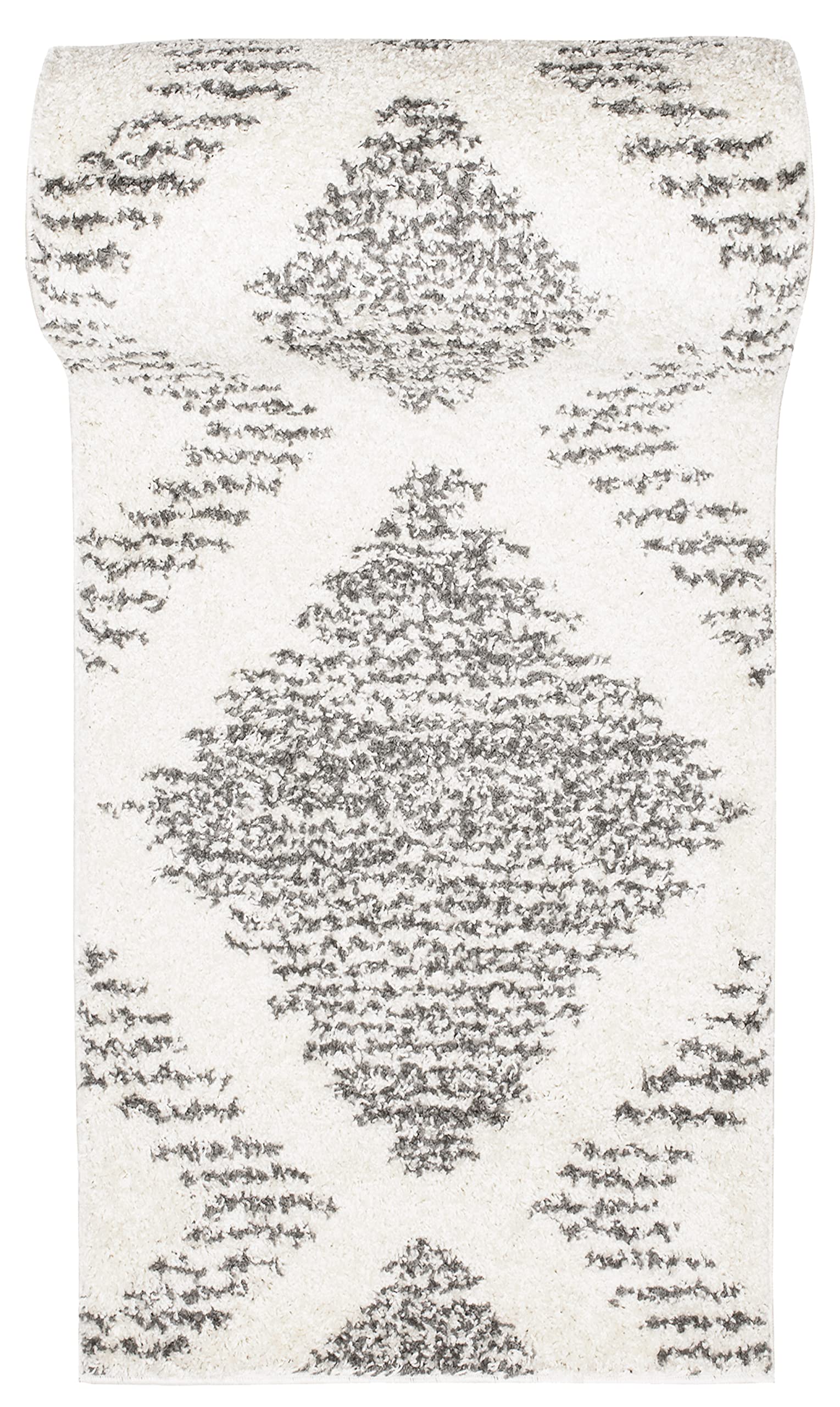 TAPISO Delhi Teppichläufer Hochflor Langflor Shaggy Creme Grau Modern Ethno Design Flauschig Wohnzimmer Schlafzimmer Flur Diele ÖKO-TEX 80 x 200 cm