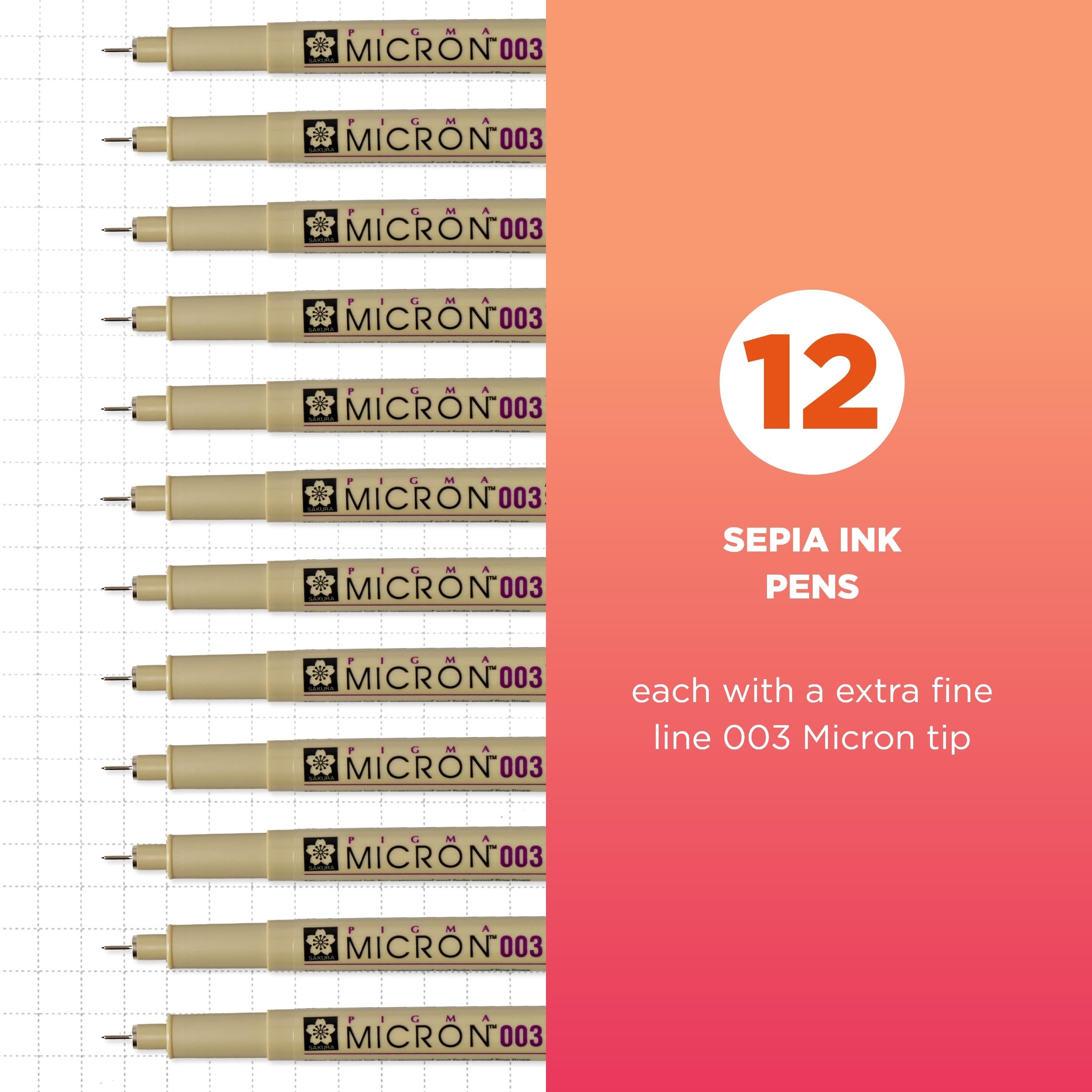 Sparpack 12 x Pigma MICRON Fineliner SEPIA (#117), 0.15mm (Nr.003)