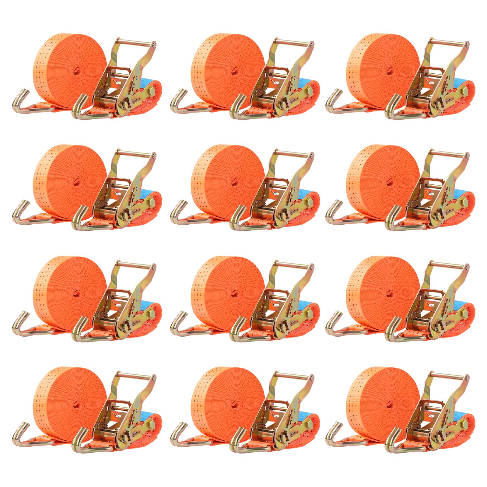 Putentfun Heavy Duty Ratchet Strap with Double Hooks,12 Sets 2000kg 6M x 38mm Adjustable Ratchet Tie Down Straps for Vans Cargo Luggage Motorcycle Moving Appliances