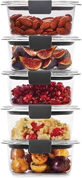 Rubbermaid Brilliance BPA Free Food Storage Containers, Set of 12 & Brilliance BPA Free Food Storage Containers with Lids, Airtight, for Lunch, Meal Prep, and Leftovers, Set of 5 (1.3 Cup)