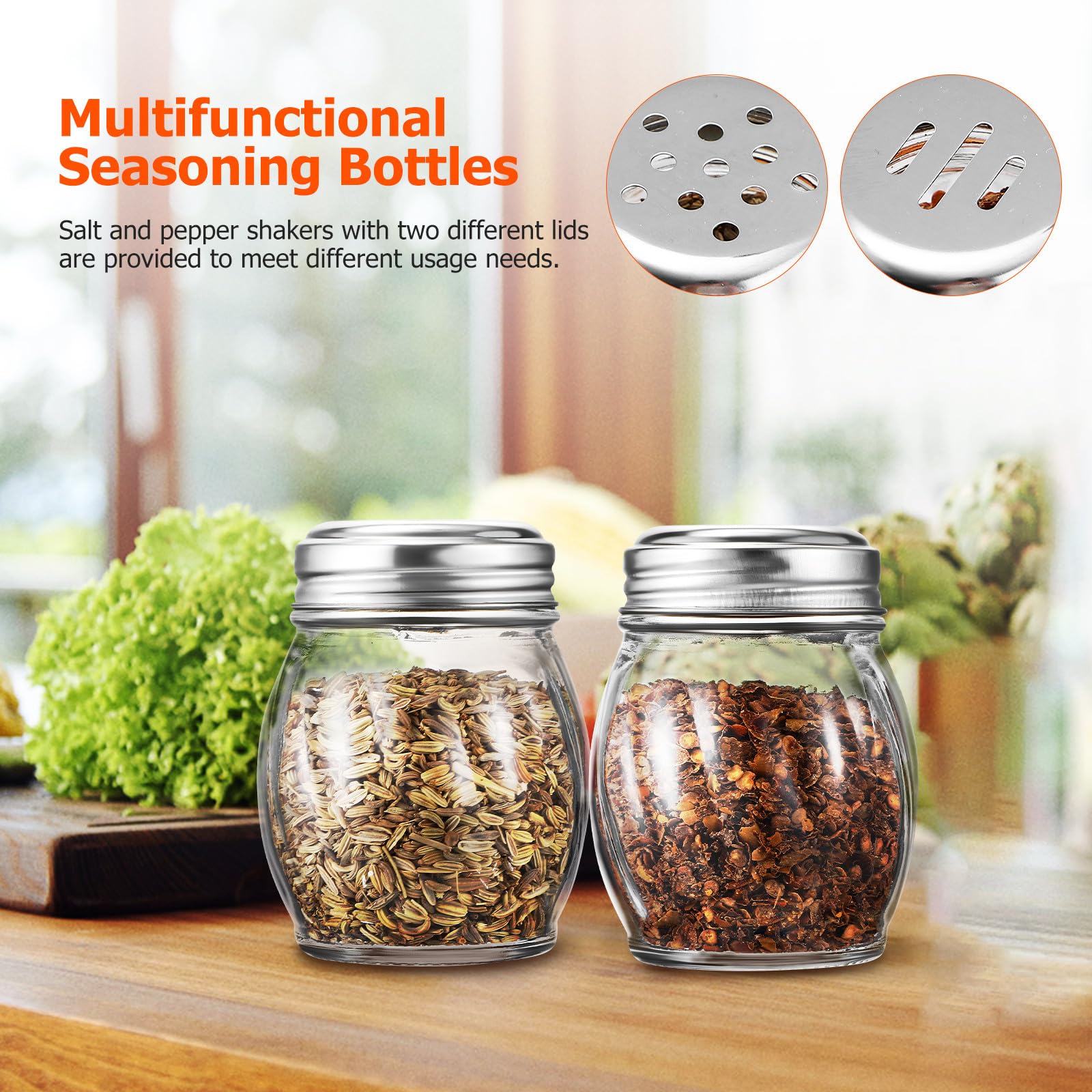 Juego de Saleros y Pimenteros de Cristal 10 Piezas 150 Ml | Botes de Especias Cocina, Dos Tapas Diferentes, para Almacenar Condimentos en Cocina Familiar y Picnic al Aire Libre
