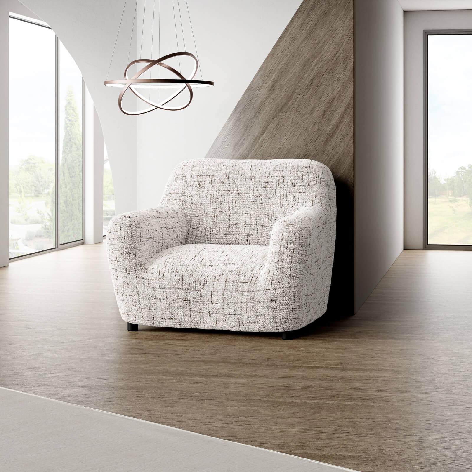 PAULATO - Funda de Sofá 1 Plaza Sillón de Microfibra con Estampado, Tejido Biextensible Antirrayas Lavable a Máquina, Certificado Oeko-Tex, Diseño Vittoria Natural - Made in Italy