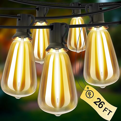 Tira de luces para exteriores de 26 pies, 14 bombillas LED inastillables, con certificación UL, luces de patio al aire libre, impermeables, para