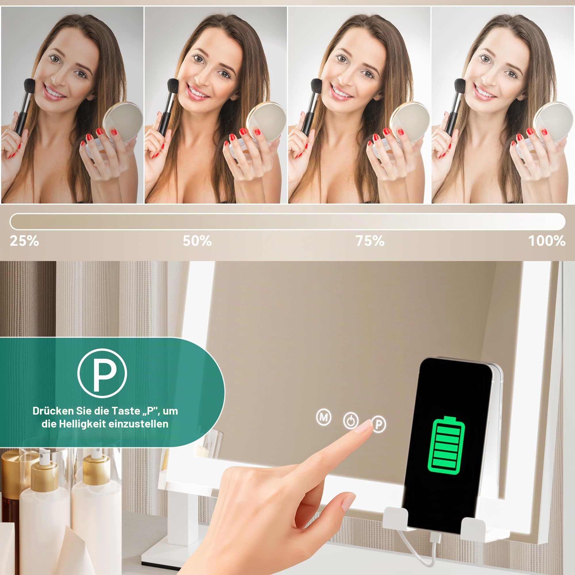 YITAHOME Beleuchteter Kosmetikspiegel mit 3 Farben & Dimmfunktion, 30 x 40 cm Hollywood Spiegel, 360° Schwenkbar, 10-facher Vergrößerung, Smart Touch Sensor, Spiegel mit Licht für Makeup