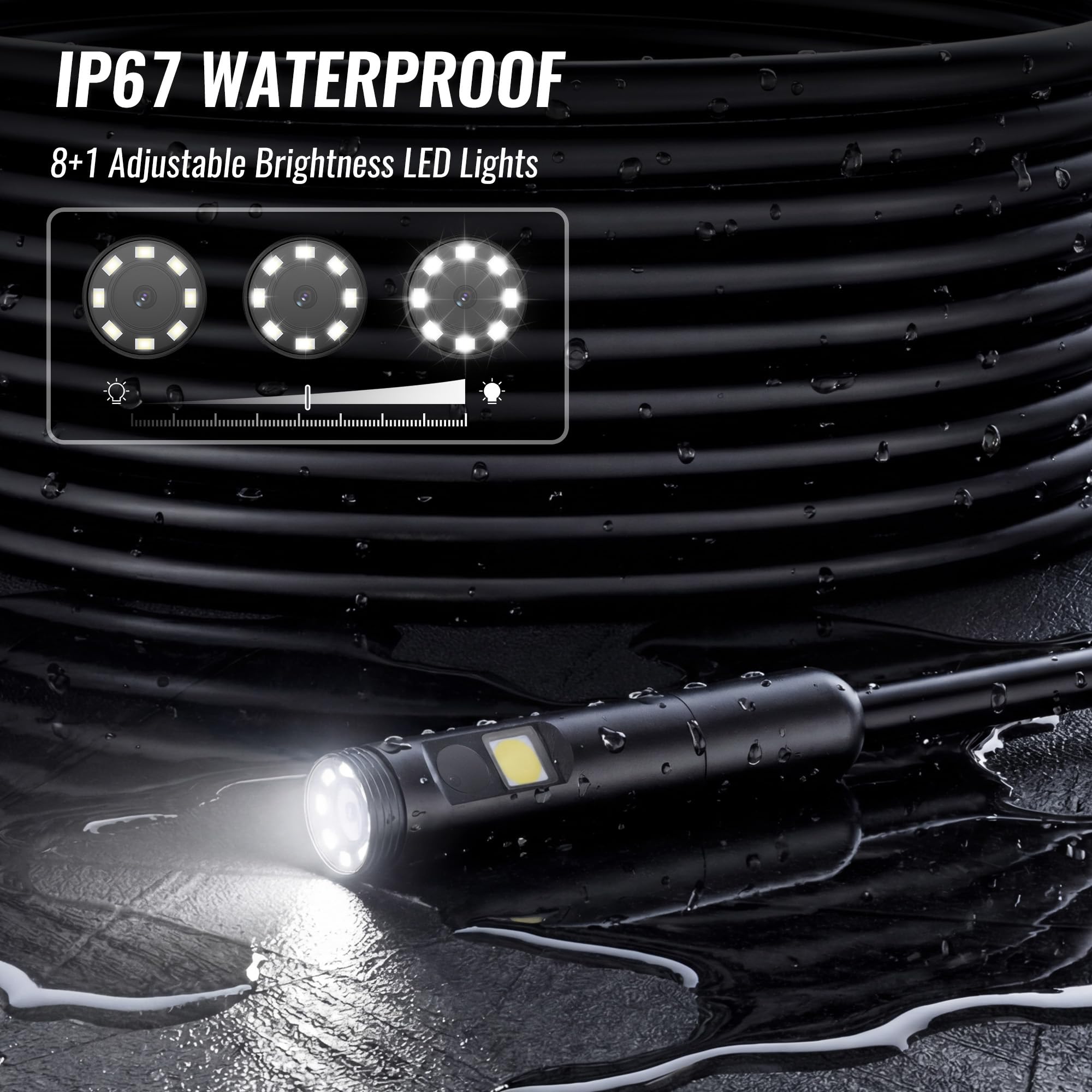 WORKPRO Cámara Endoscópica 1080P HD, Pantalla IPS 4,3", Boroscopio Digital Industrial con Tarjeta TF 32 GB, 8+1 LEDs, Cable Semirrígido 5M, IP67 para Inspección de Tuberías y Automóvil