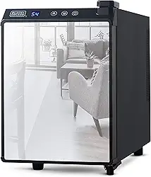 BLACK+DECKER Geladeira de vinho com 6 garrafas, Refrigerador de vinho com frente espelhada, Mini Refrigerador de Vinho Termoelétrico, BD60316