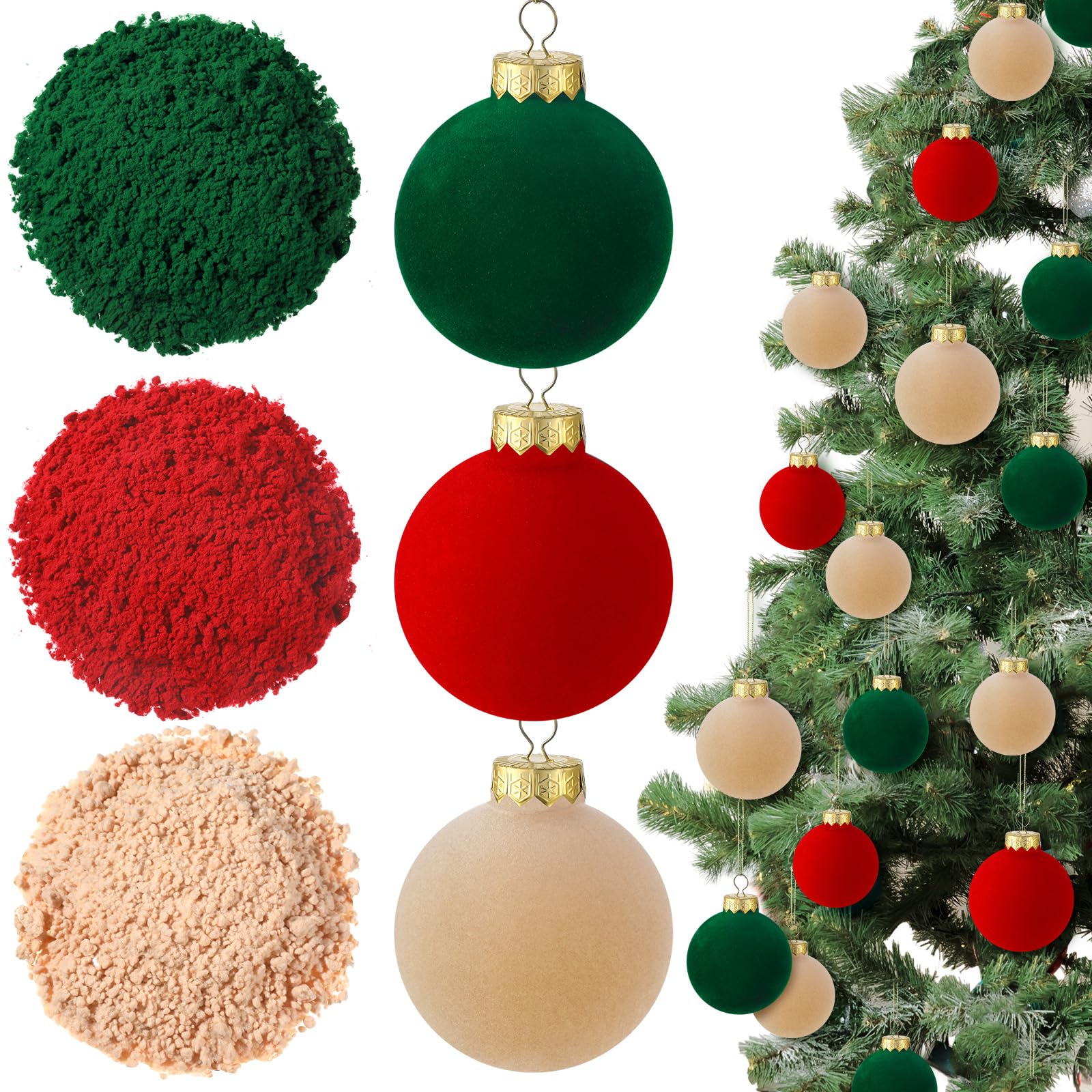 3 oz Christmas Flocking Powder Snow Flock Velvet Powder Flocked Fibers Ornament for DIY Christmas Ball Wreath Decorations Crafts(Dark Green, Wine Red, White)