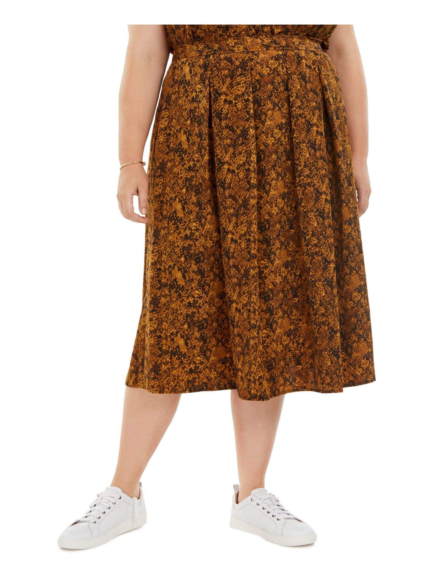 Bar IIIWomens Printed Midi Pleated Skirt Harvest Black Plus Size: 2X