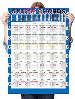 JINWEE 1pcs guitar chord chart poster and a portable a4 laminated chords,Classroom Educational Reference Guide for Beginners