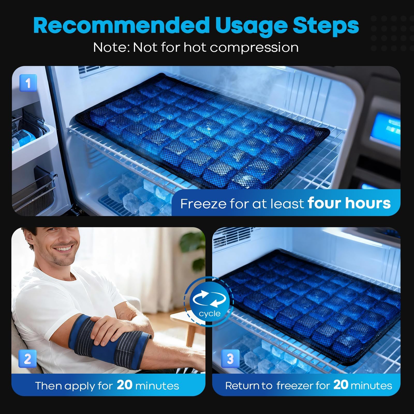 Comfpack Ghiaccio per terapia del freddo di 1 ora, riutilizzabile, per gonfiore post-operatorio, design flessibile a sezioni, sollievo dal dolore a ginocchia e spalle, artrite, distorsioni, strappi