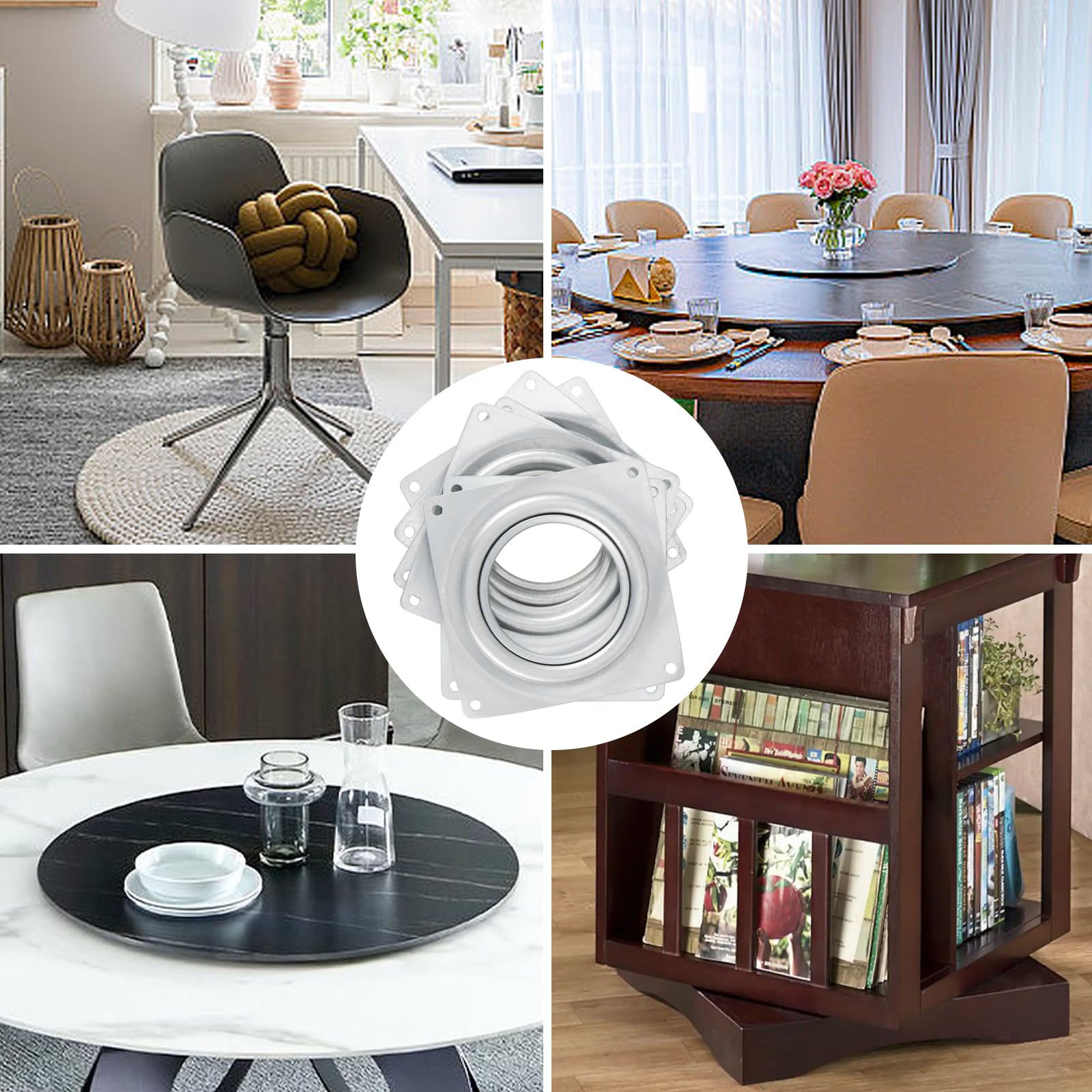 Lazy Susan Hardware, 10 pezzi da 15,2 cm di spessore, 360 gradi Lazy Susan Giradischi Quadrato Rotante Piastra Cuscinetto per Giradischi, Vassoi da portata, Rack di stoccaggio della cucina,