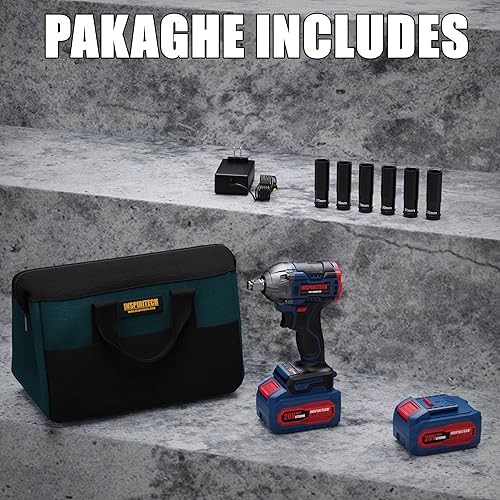 Miniatura 8 de Llave de impacto inalámbrica, pistola de impacto sin escobillas de 12 pulgada con par máximo de 410 N.m (300 pies-libras), 2 baterías de iones de