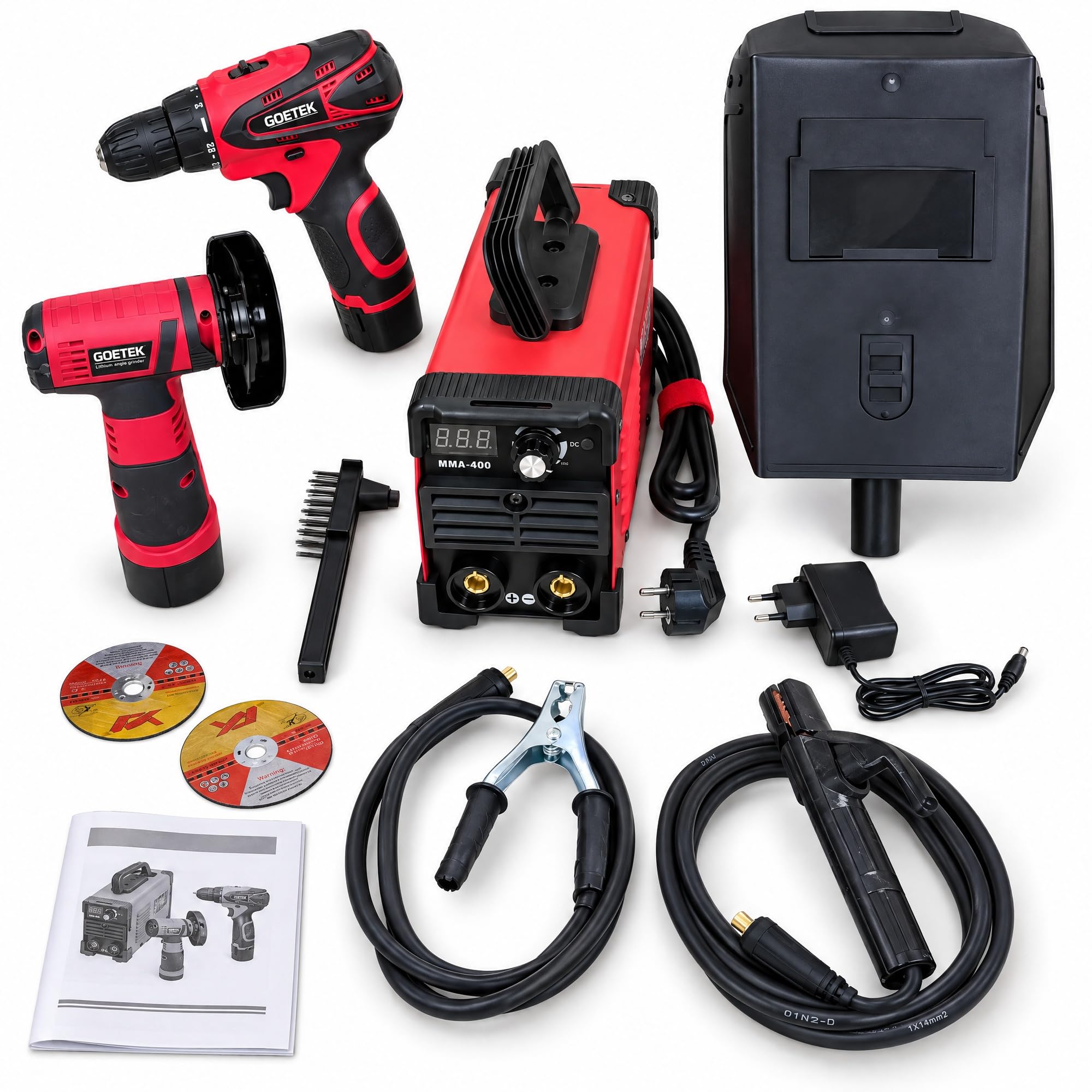 Saldatrice Inverter 400A Kit 3 in 1 con Smerigliatrice e Avvitatore