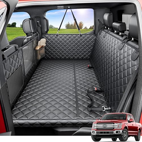 REEVAA Dog Truck Seat Cover for Back Seat, Hard Bottom Dog Hammock for Car, Pet Bed Extender for 2-4 Large Dogs, Waterproof Seat Protector, Universal XL Size Fits for Crew Cab Truck/SUV, Black