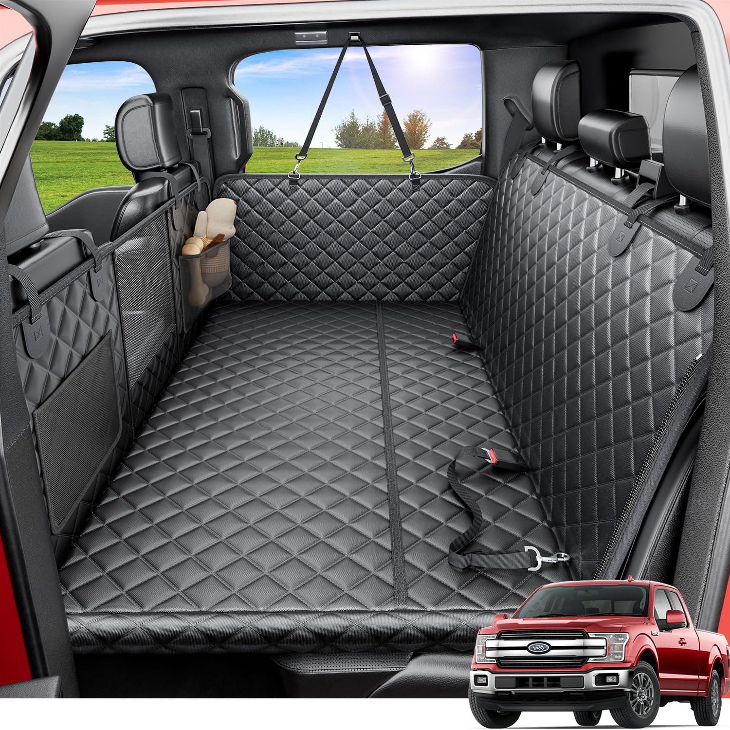 REEVAA dog truck seat cover with hard bottom in XL size for trucks and SUVs