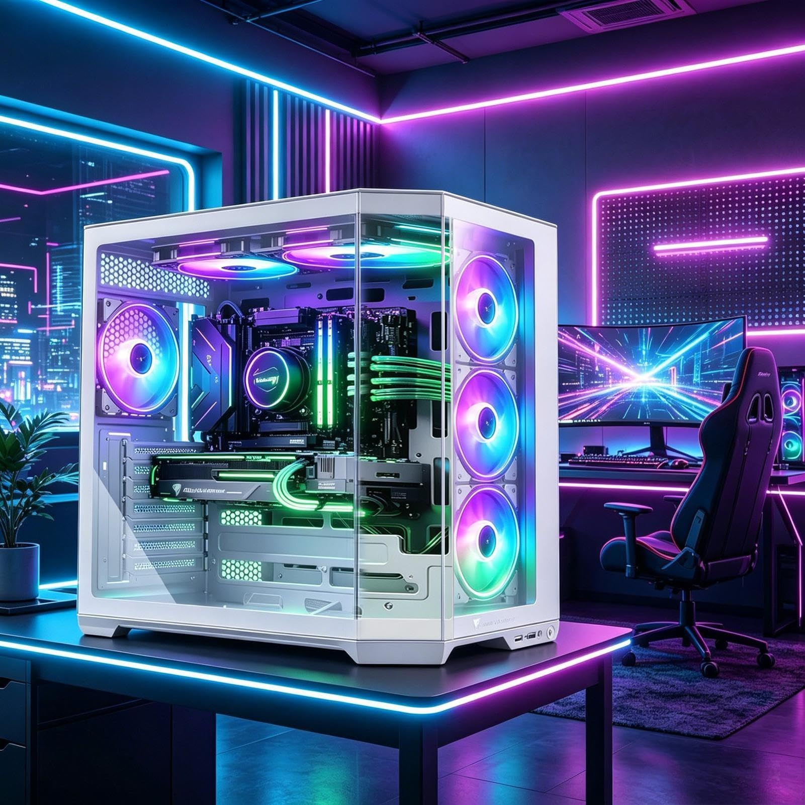 ATX PC Gehäuse, High Airflow Computer Gehäuse mit Glasfenster