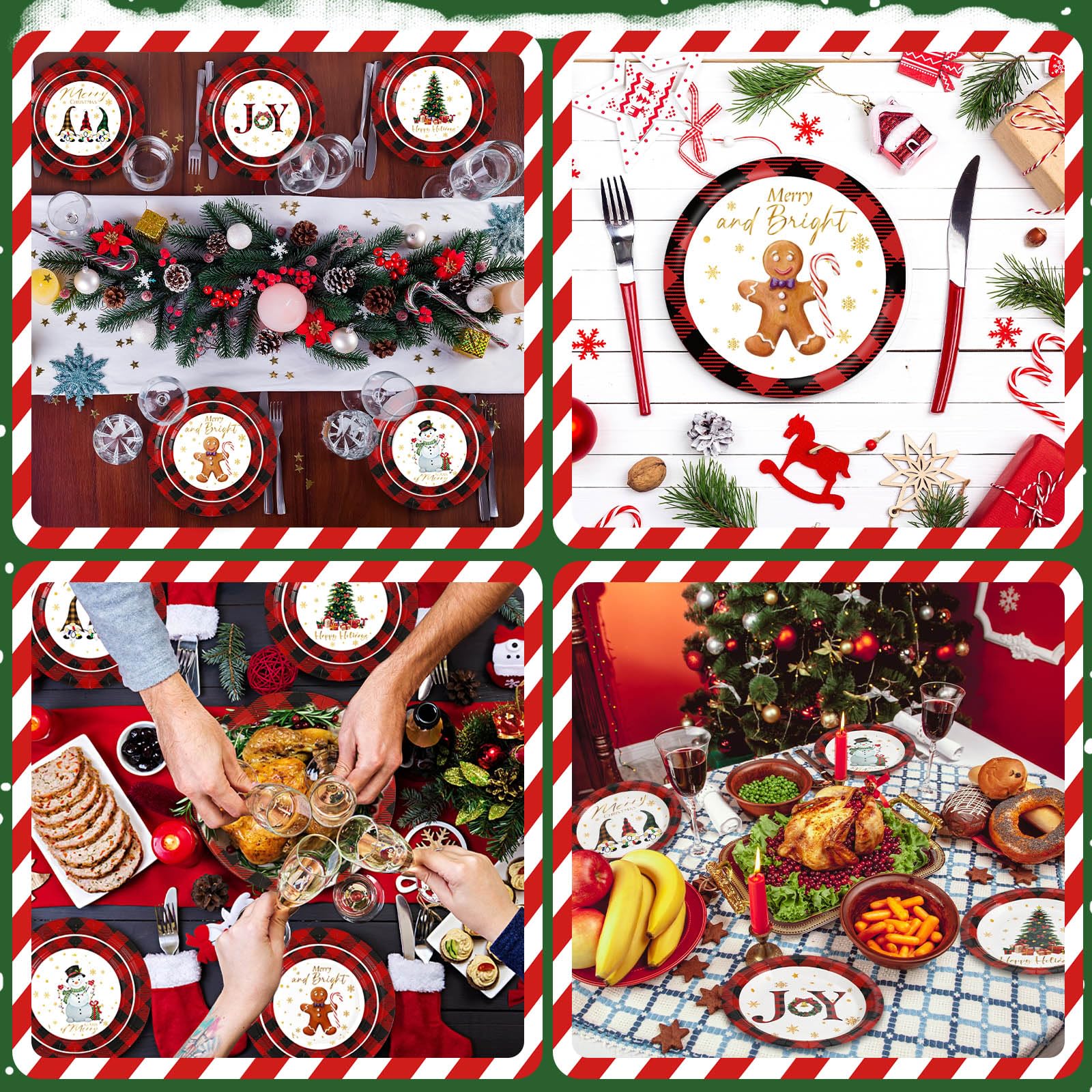 Layhit Platos de papel para fiesta de Navidad, decoración de fiesta de Navidad, platos de papel redondos desechables para fiesta de cumpleaños de Navidad, 7 pulgadas y 9 pulgadas (120 piezas)