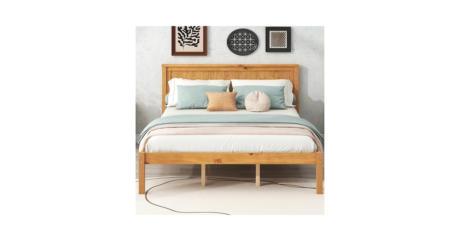 Amazon.com: MhaRt Wood Platform Bed Frame with Headboard, No