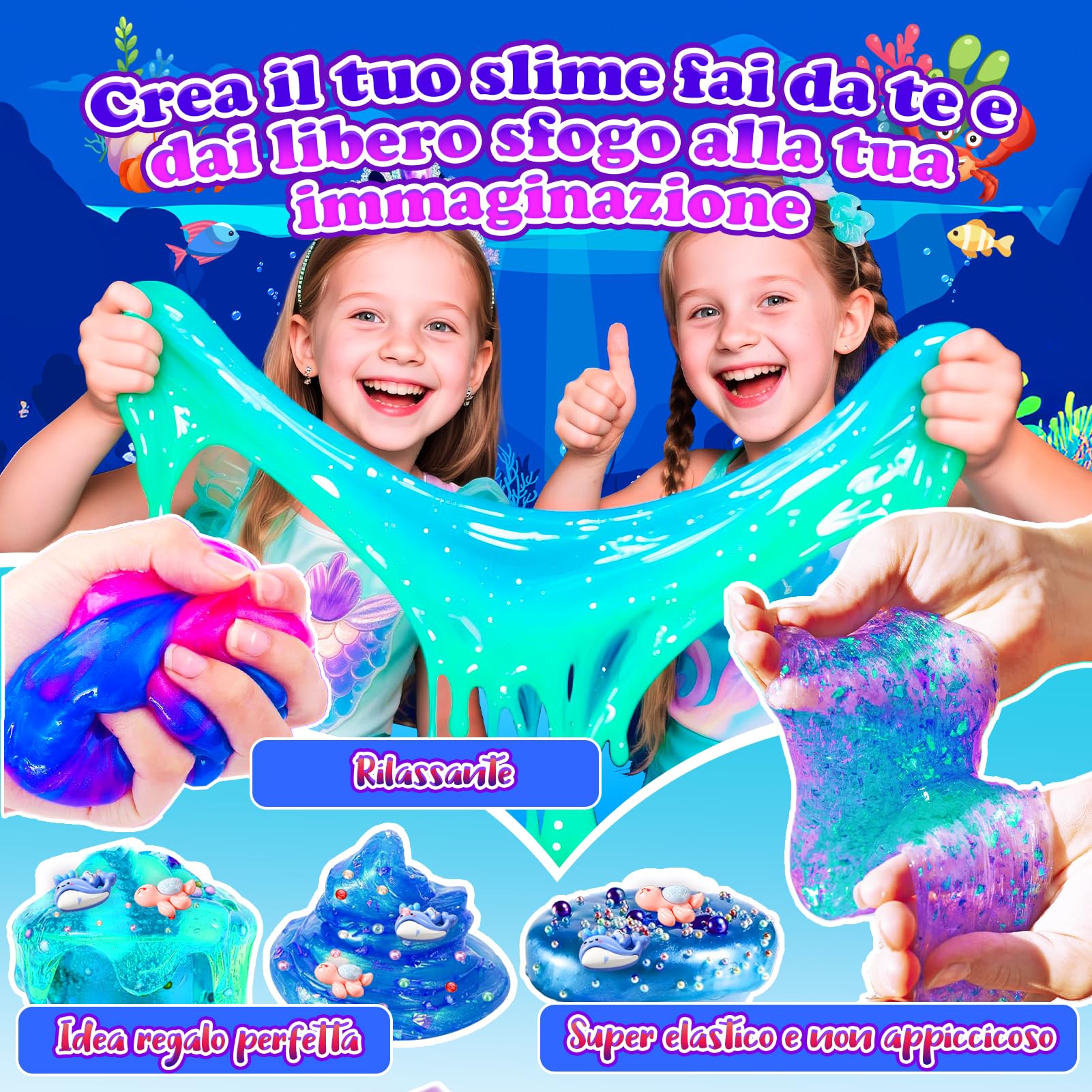 iKidiki Slime per Bambini 6 7 8 9 10 11 12 Anni, Oceano Galaxy Slime Kit Giochi Bambina 6-12 Anni Femmina DIY Slime Fluffy Regalo Bambina 6 7 8 9 10 11 12 Anni, Slime Set Regali di Festa