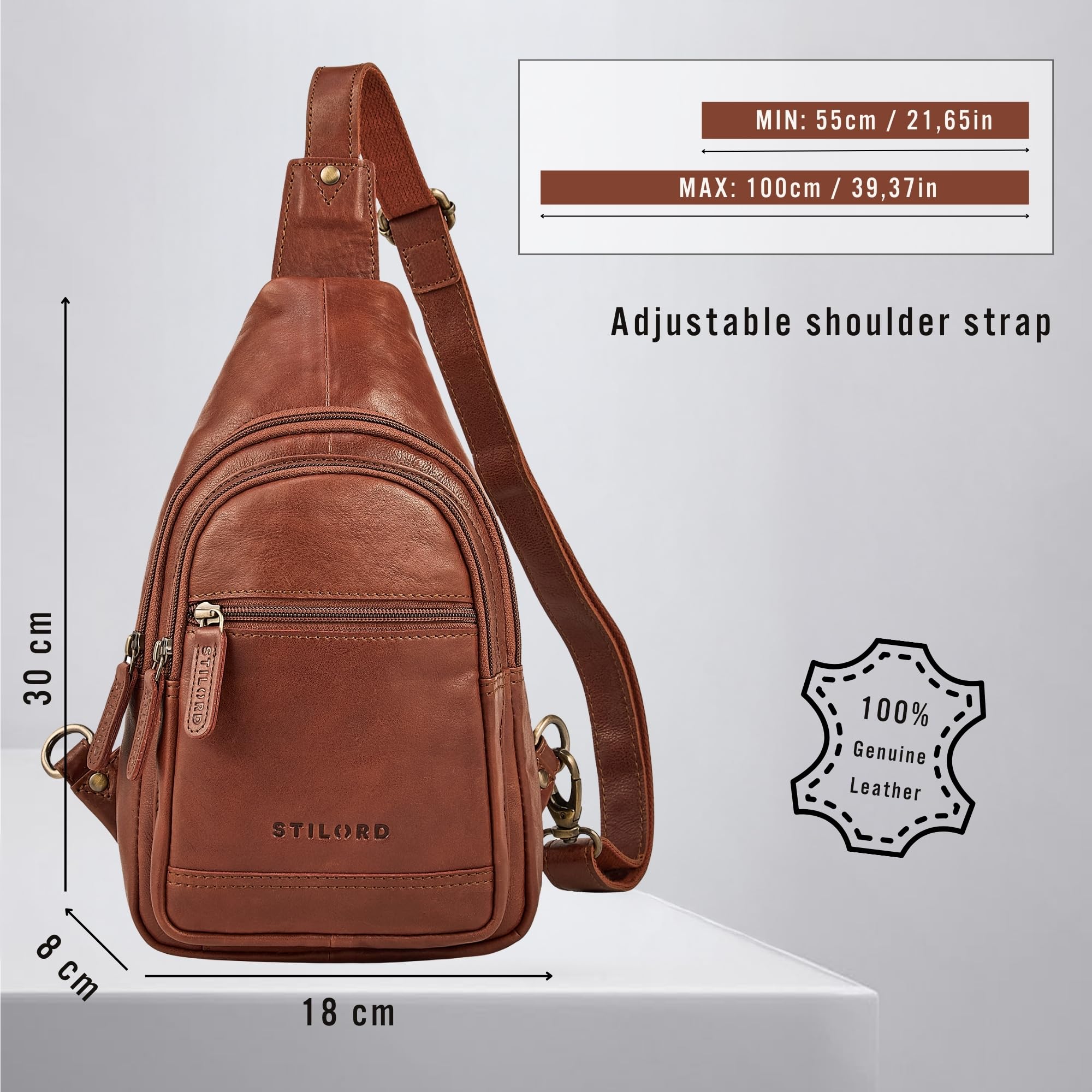 STILORD "Torino Stylishe Sling Bag Herren Leder Schwarz Crossbody Bag - Echtleder Herrentasche zum Umhängen Tablet 8,3 Zoll - Anti-Diebstahl Brustbeutel Reise & Alltag