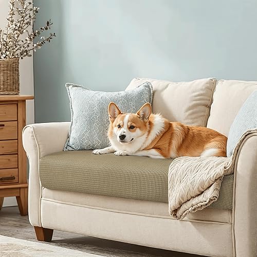 Vista 390 de CHUN YI - Funda elástica de cojín para sofá biplaza, funda de asiento de sofá con tela jacquard de elastano (mediana, color verde azulado) Verde