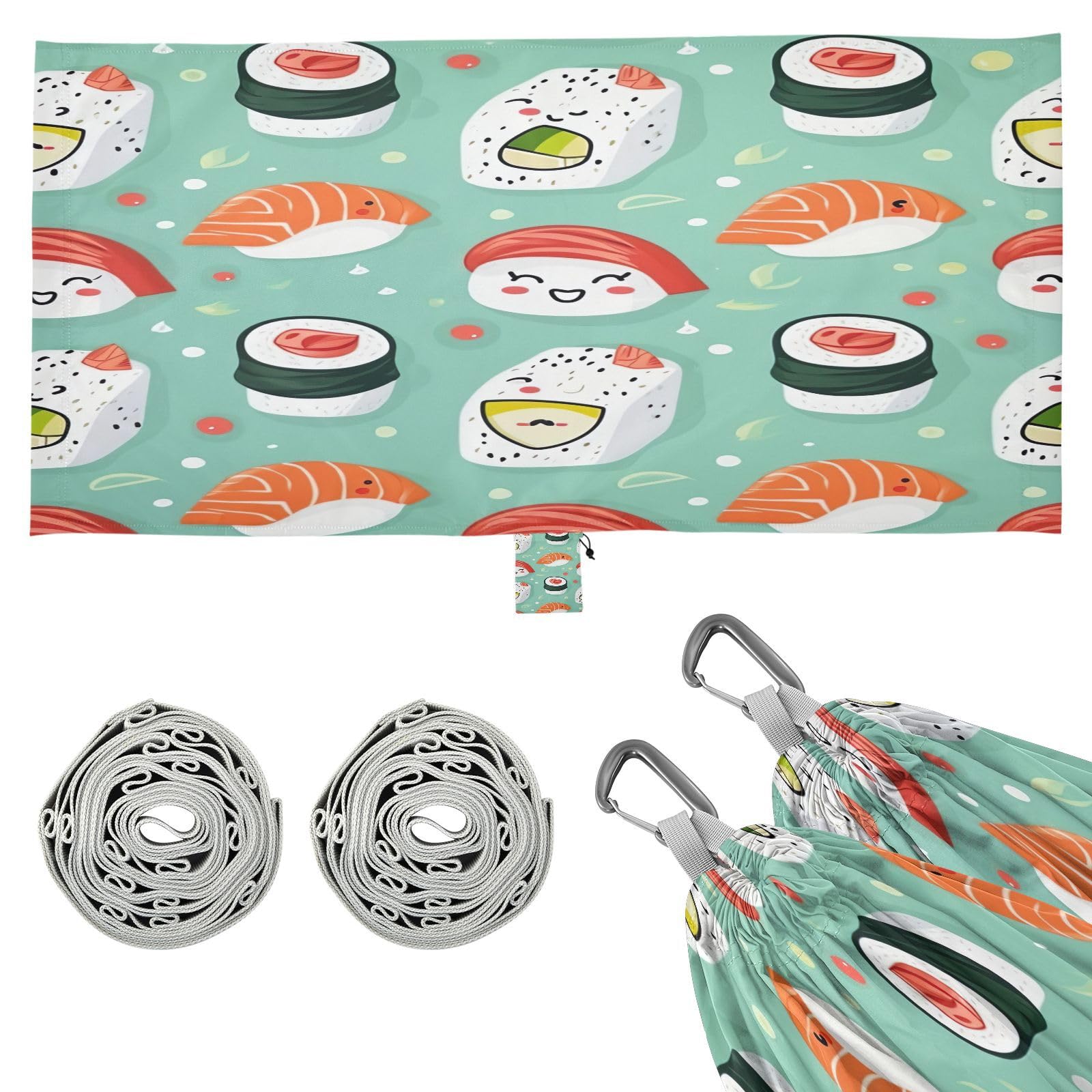 ATTX Sushi Kawaii Pattern Camping Hammock - Lightweight & Portable Hammocks, Heavy Duty 330lbs Capacity for Indoor, Hiking, Backpacking, Travel, Backyard, Beach#483