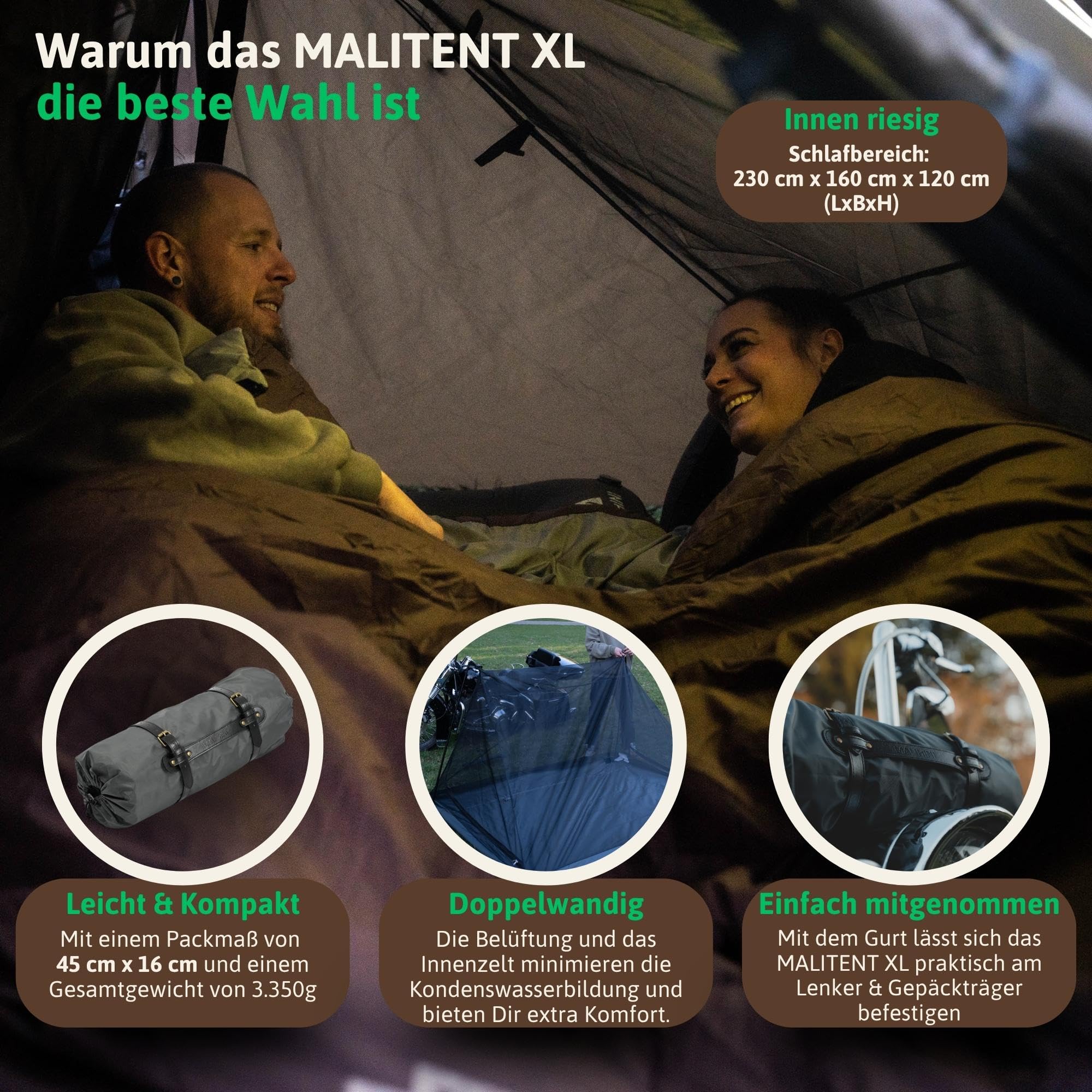 MALIHINI Tente de moto [2 personnes] – Tente de moto avec petite taille pliée, imperméable | Bâche de moto et auvent | Tente de motard pour motards | Vélo et camping