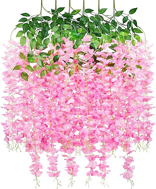 SMALUCK Artificial Wisteria Flowers Vine Fake Wisteria Garland Hanging Flowers for Wedding Garden Home Party Decorations,Light pink
