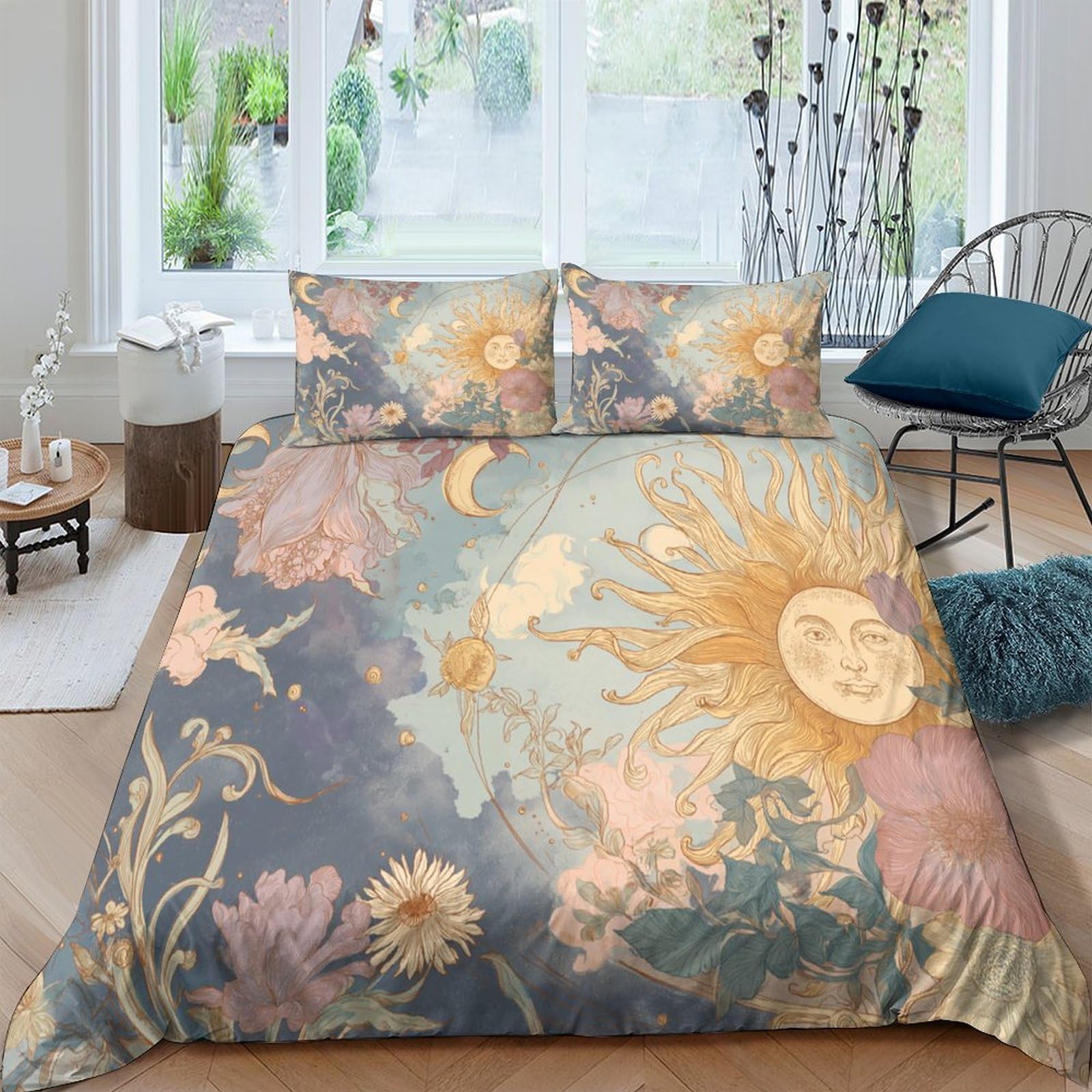 Ctjqhvkz Style-10 3D Printed Sun Moon Fitted Sheet Microfiber Soft Floral Mattress Cover For Bedroom Guest Room Dustproof Easy Care Decor Single（135X200cm）