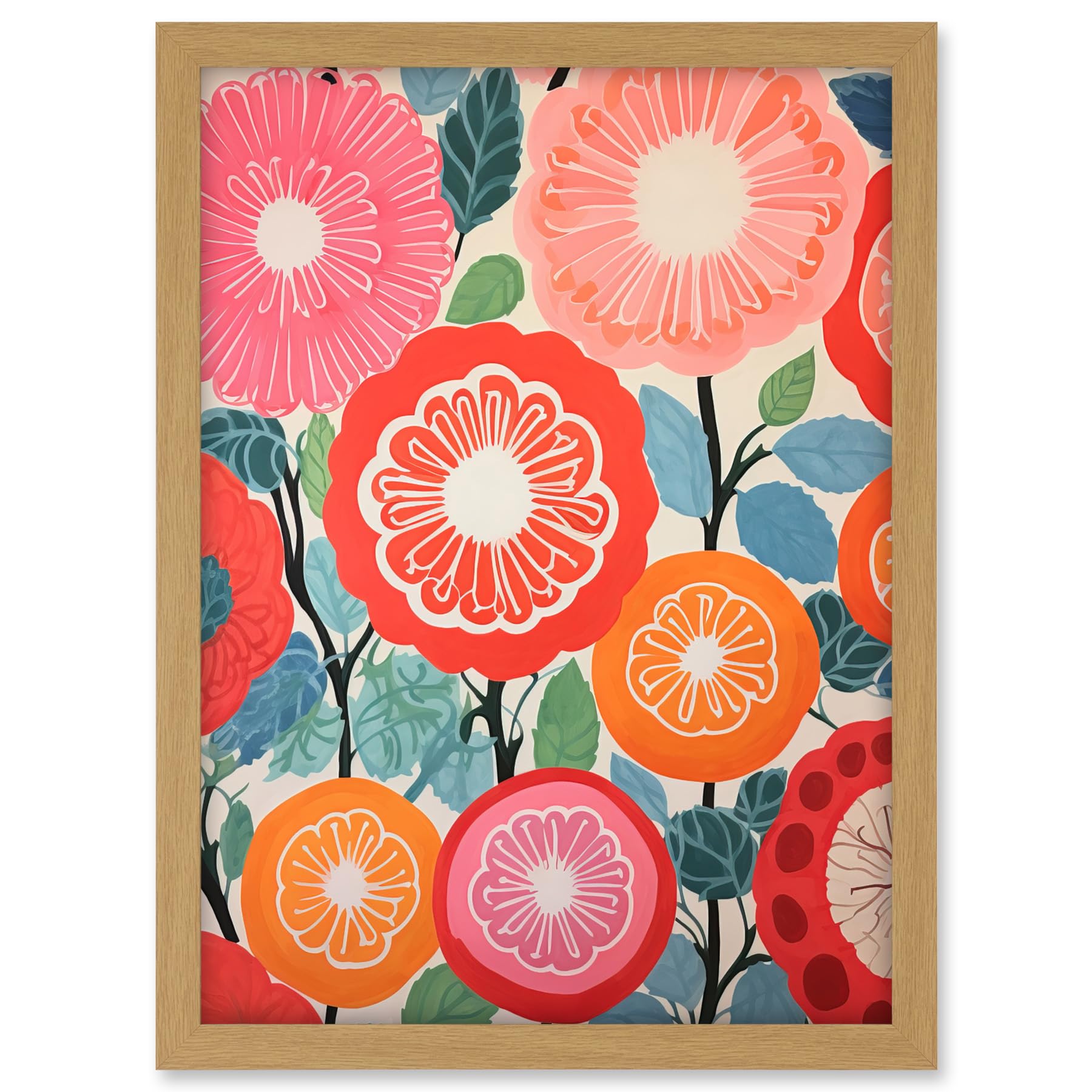 Artery8 Pomegranate Tree Flowers in Bloom Mediterranean Bright Floral Abstract Artwork Framed A3 Wall Art Print
