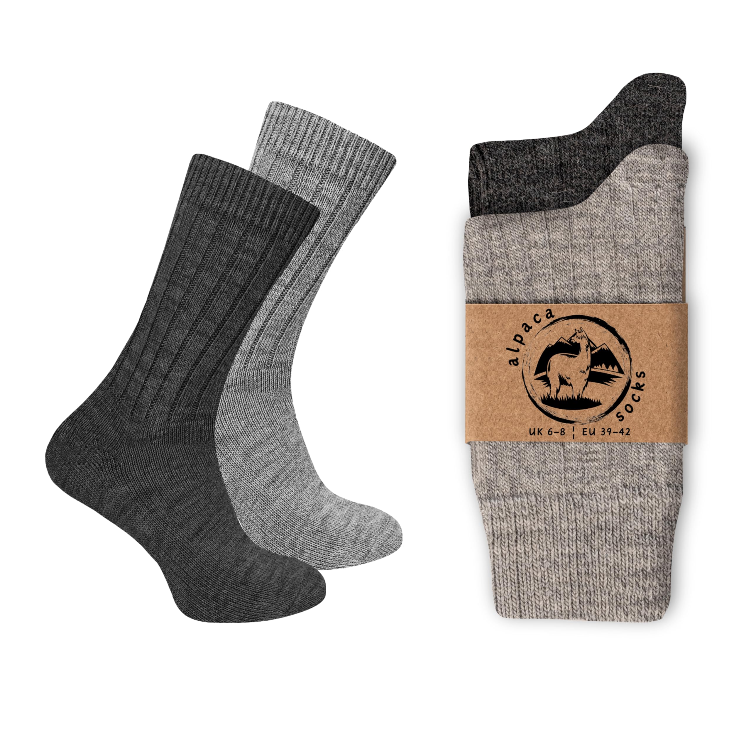 Wonky Line Alpaca Wool Socks for men and women, 2 pairs multipack, fine knit, warm, soft, cosy, natural, thermal, thick boot socks, walking hiking camping