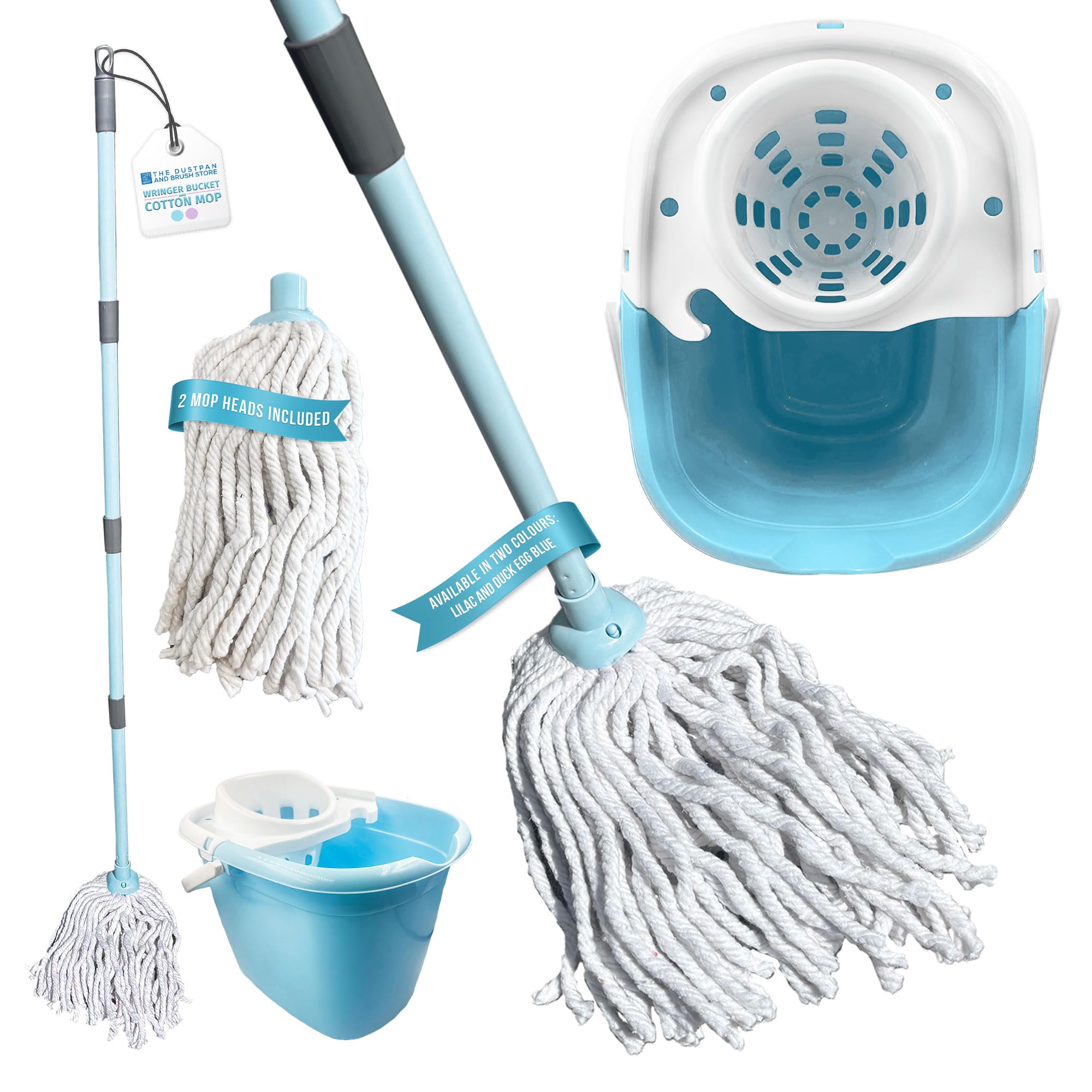 Floor Mop and Buckets Set Cotton String Mop & Bucket Set 13L Capacity Wringer, Cleaning Floors for Kitchen, Bathroom Home Cleaning - Duck Egg