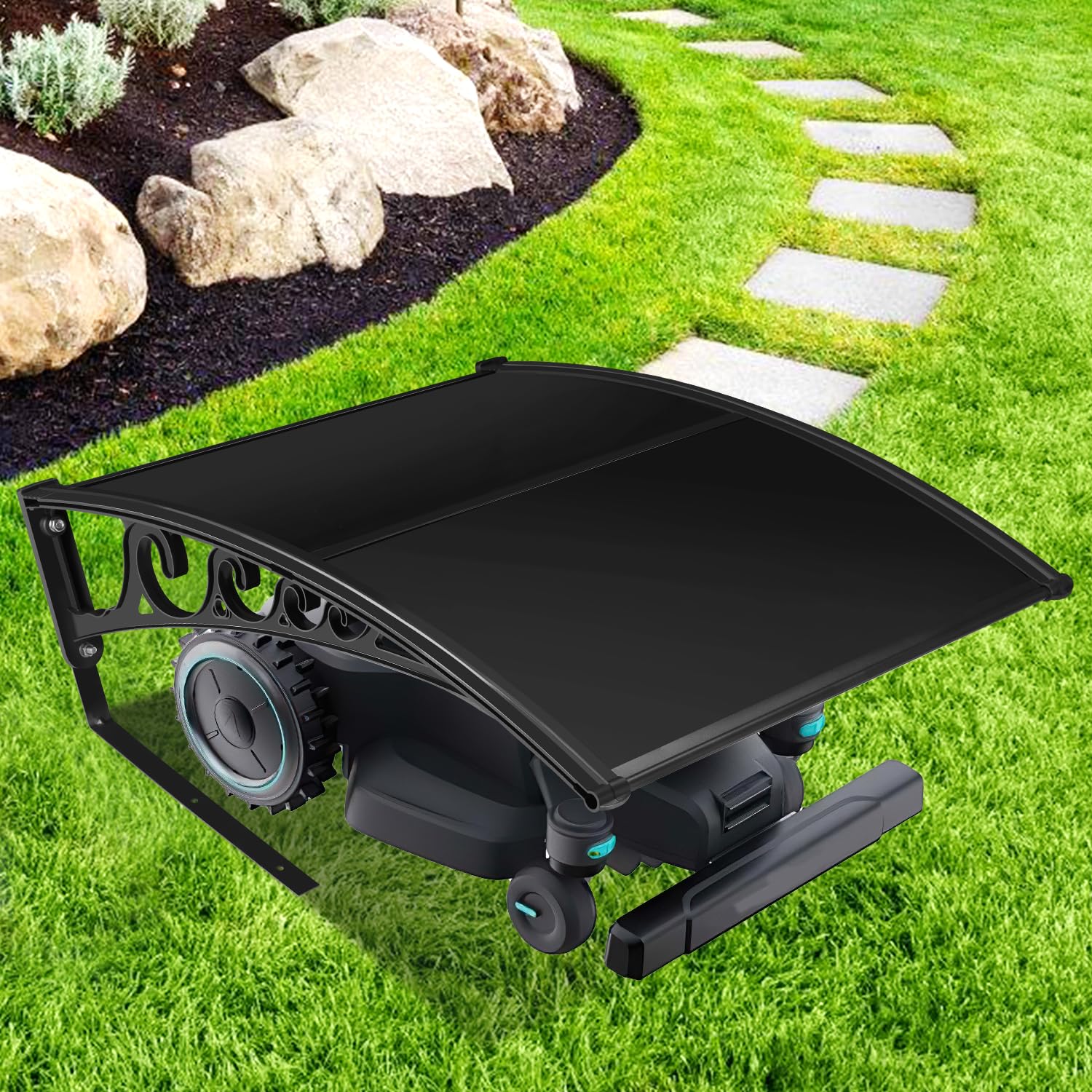 Garage pour Robot Tondeuse avec Toit de Protection UV - 106 x 87 x 50 cm - Noir