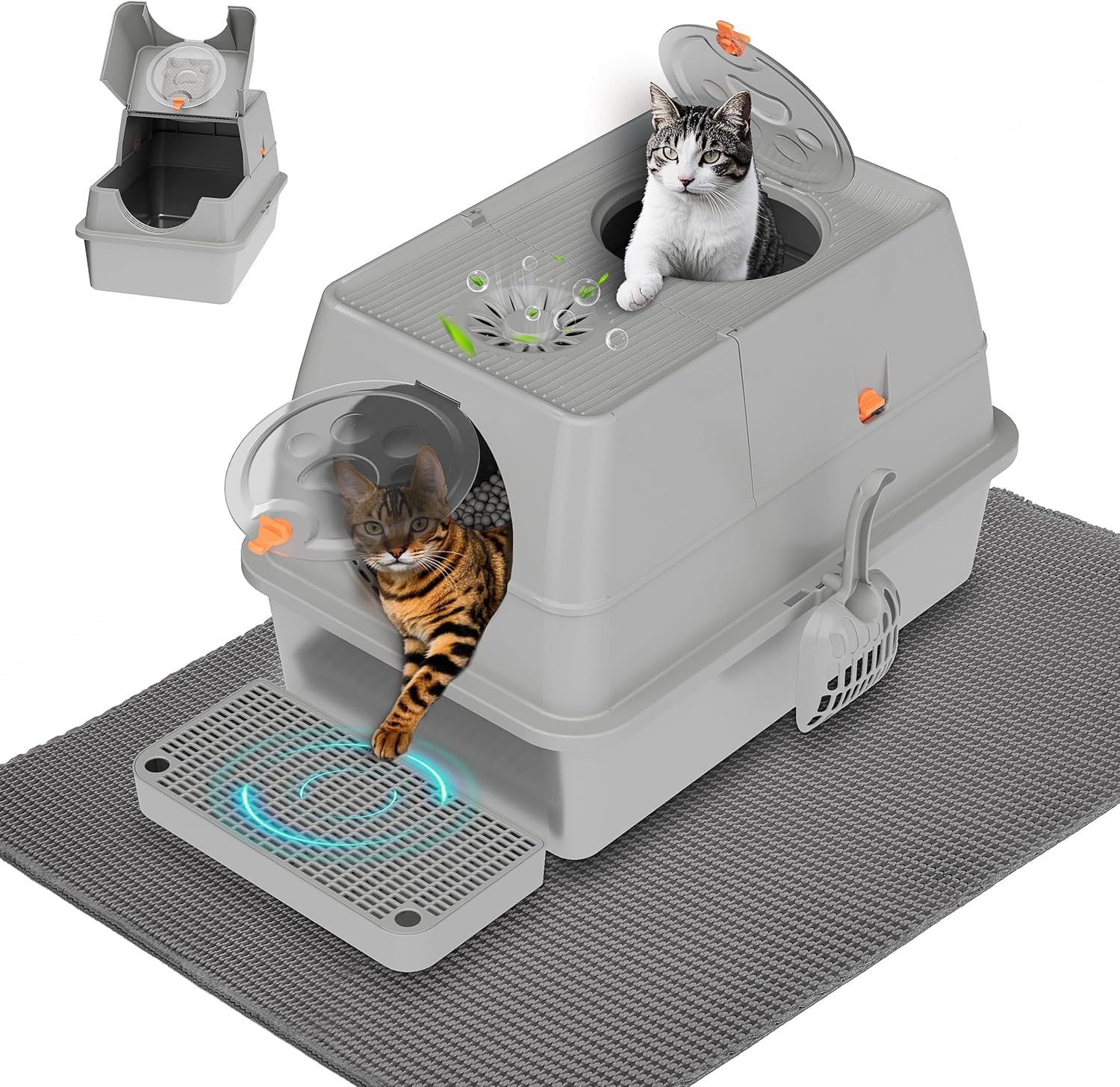 HASTHIP® Caja de Arena para Gatos, Arenero para Gato Grande Acero Inoxidable, Bordes Altos y Abierto en la Parte Superior, No Pegajosa, Fácil Limpiar, con Palas, para Gatos Varios Tamaños 40x60x39cm