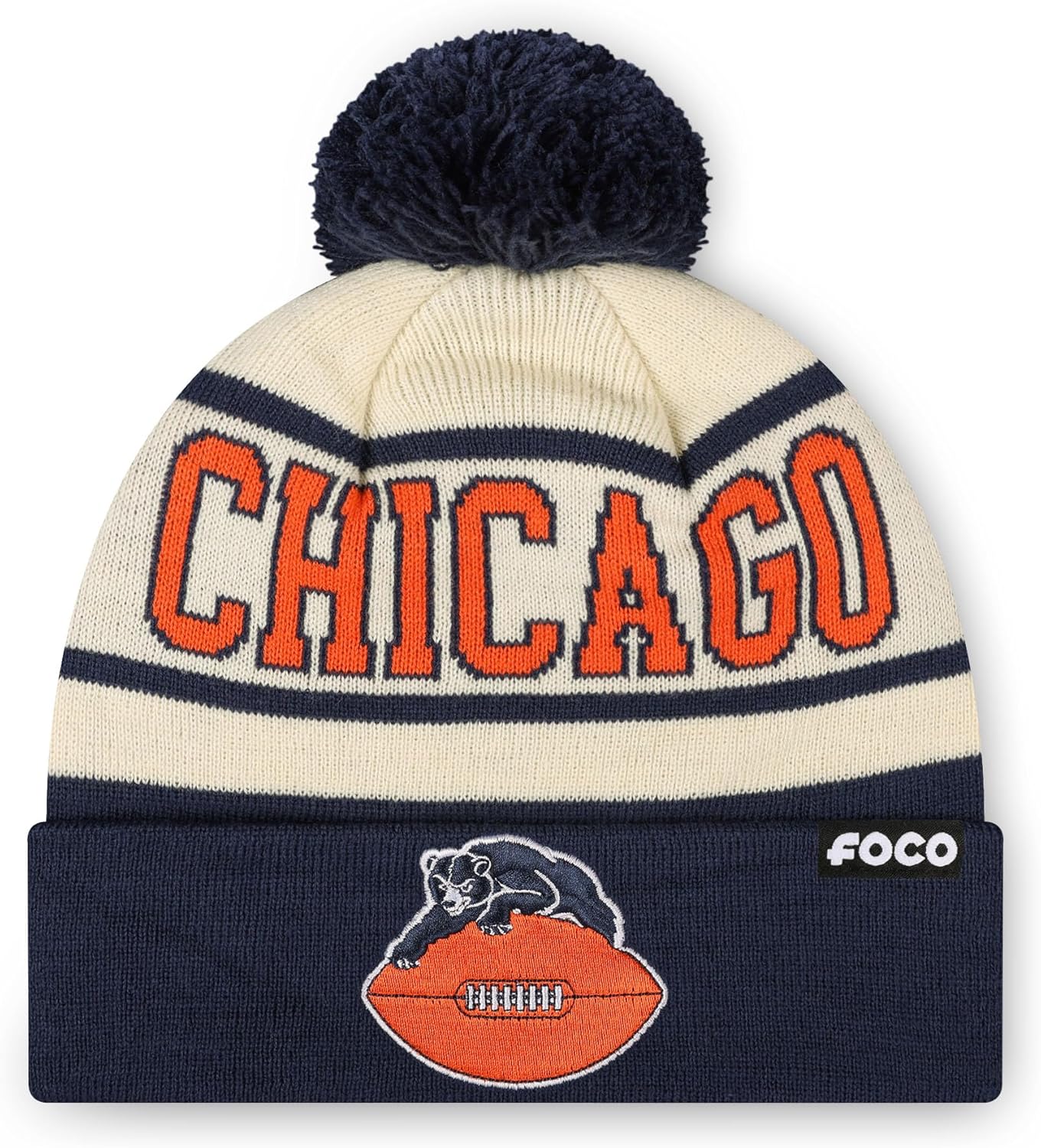 FOCO NFL Unisex-Adult NFL Retro Team Logo Heritage Stripe Pom Beanie Hat