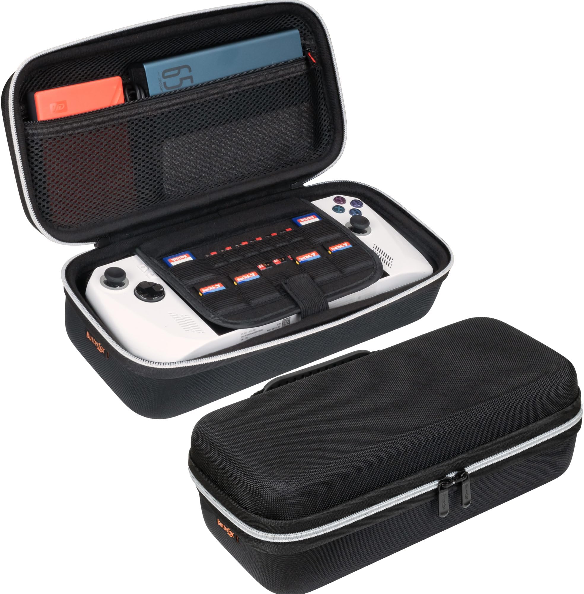 Large Carry Case Bag For ASUS Rog Ally Handheld 2023 and Rog Ally X with Built-in Stand, Fits Charger, Large Accessories Pocket for 65W Battery Bank, Slim Mouse and HDMI Cable (Black/White)
