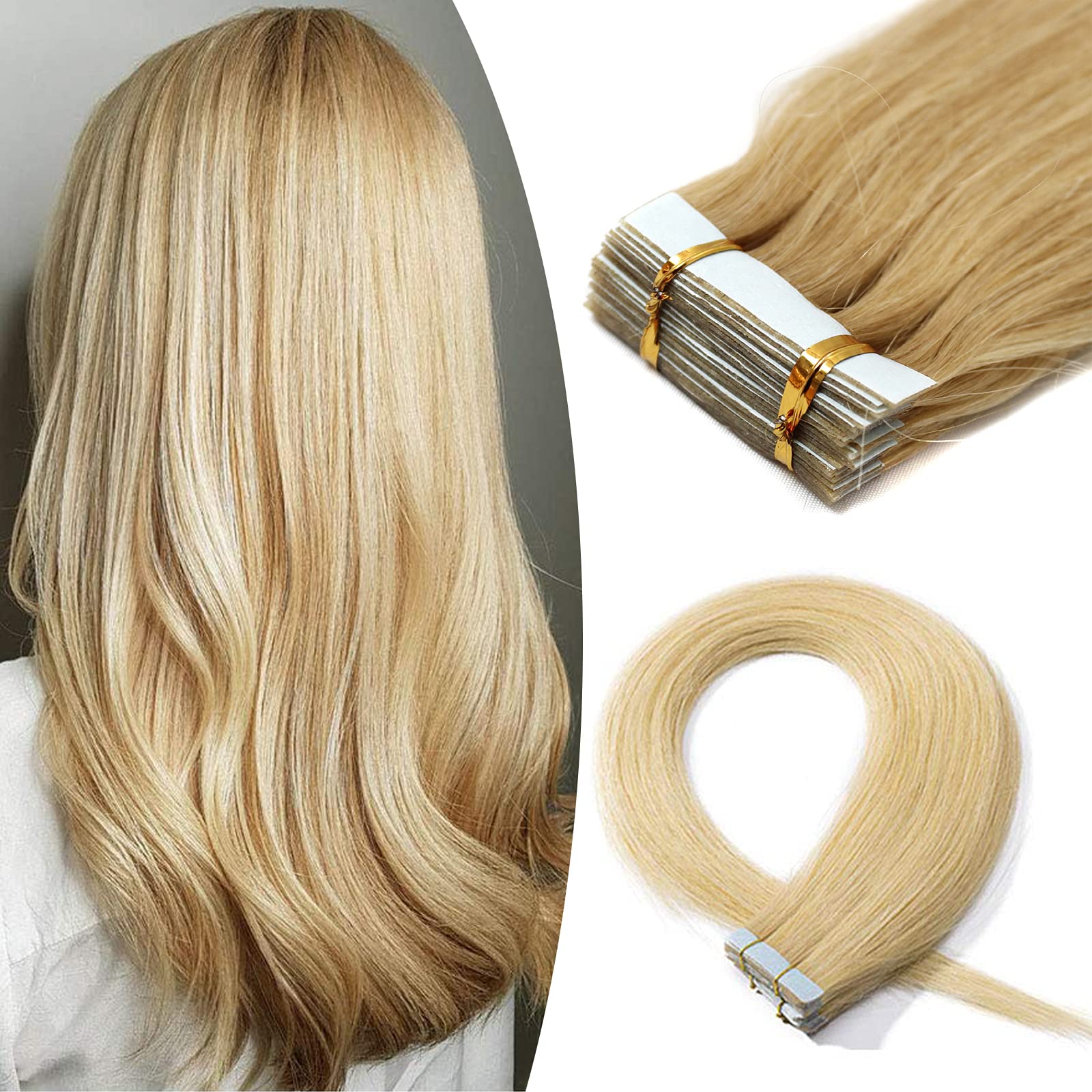 Yotty Hair Extensions Tape in Seamless Skin Weft Remy Human Hair (16Inch 20Pcs 30Gram, Honey Blonde)