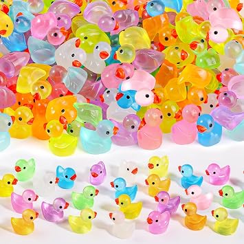 WIURGOHA 150PCS Mini Tiny Resin Ducks Little Miniature Plastic Small Ducks Bulk Glow in The Dark Figures for Dollhouse Decor Accessories Garden Micro Landscape Aquarium Potted Tiny Homes 10 Colors