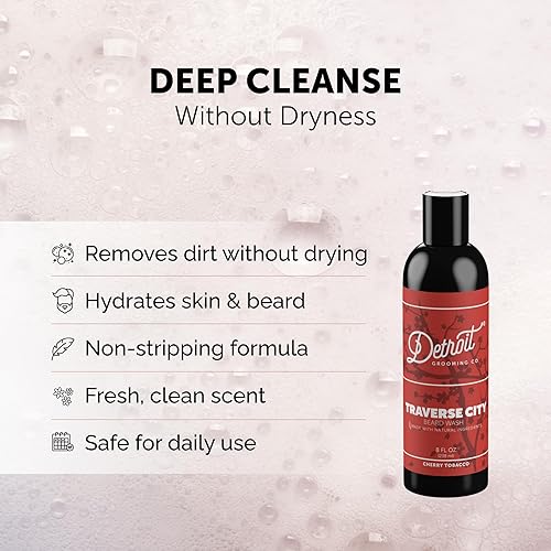 Miniatura 2 de Detroit Grooming Co. Beard Wash - Champú para barba para hombre, limpia y refresca profundamente las barbas, aloe vera con aceites esenciales,