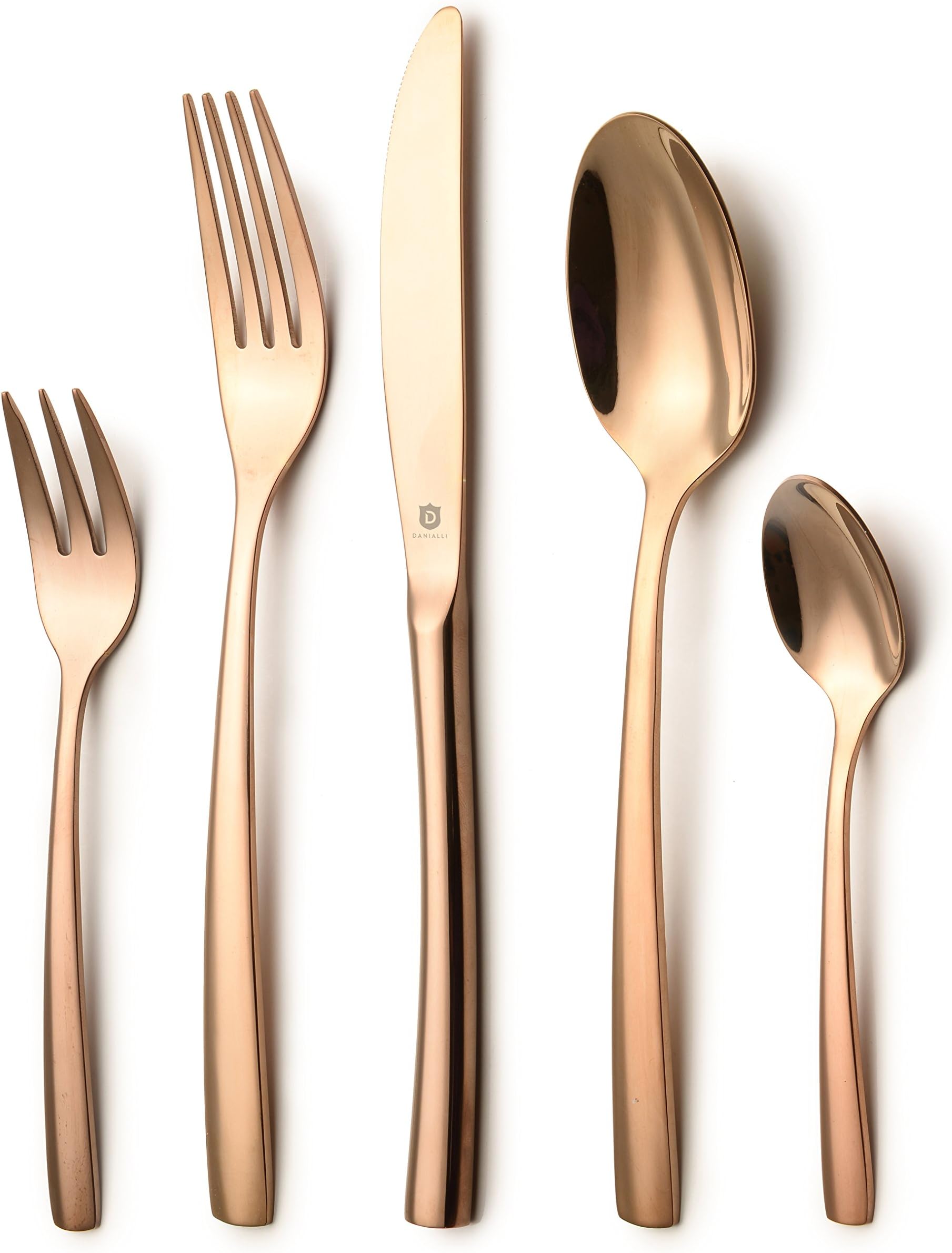 DANIALLI	20-Piece	Rose	Gold	Flatware	Set	For	4,	Modern	Sleek	Design	Bronze	Silverware	Set,	Copper	Colored	18	10	Stainless	Steel	Utensils,	Include	Knife/Fork/Spoon,	Dishwasher	Safe