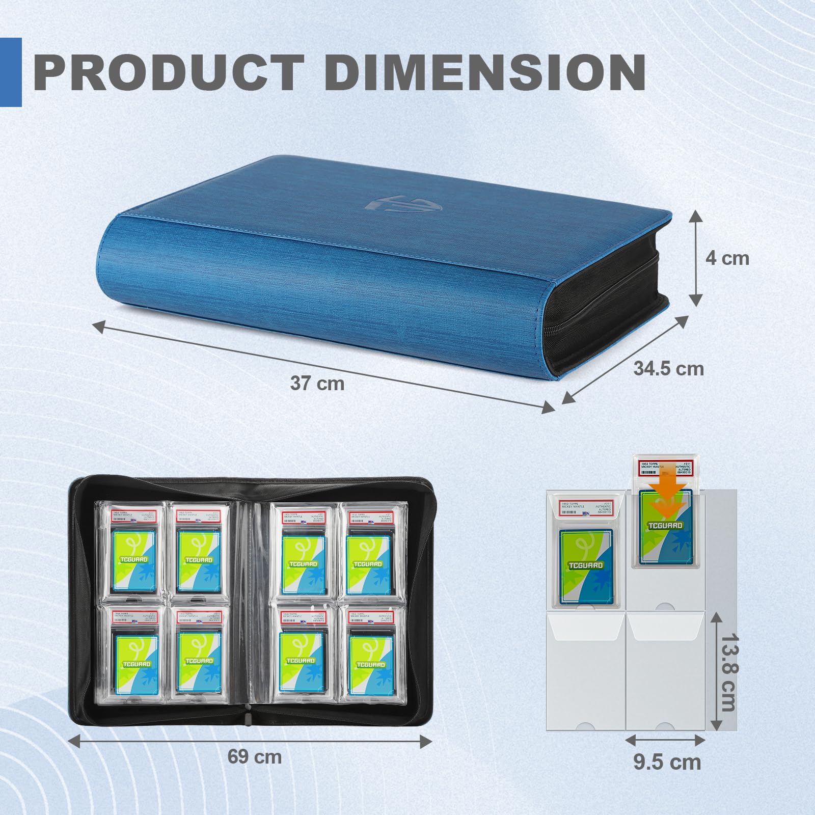 TCGUARD Fundas de cartón graduadas para tarjetas en formato PSA y similares con fundas, con capacidad para 32 tarjetas PSA, carpeta de colección premium de 4 fundas para tarjetas, azul