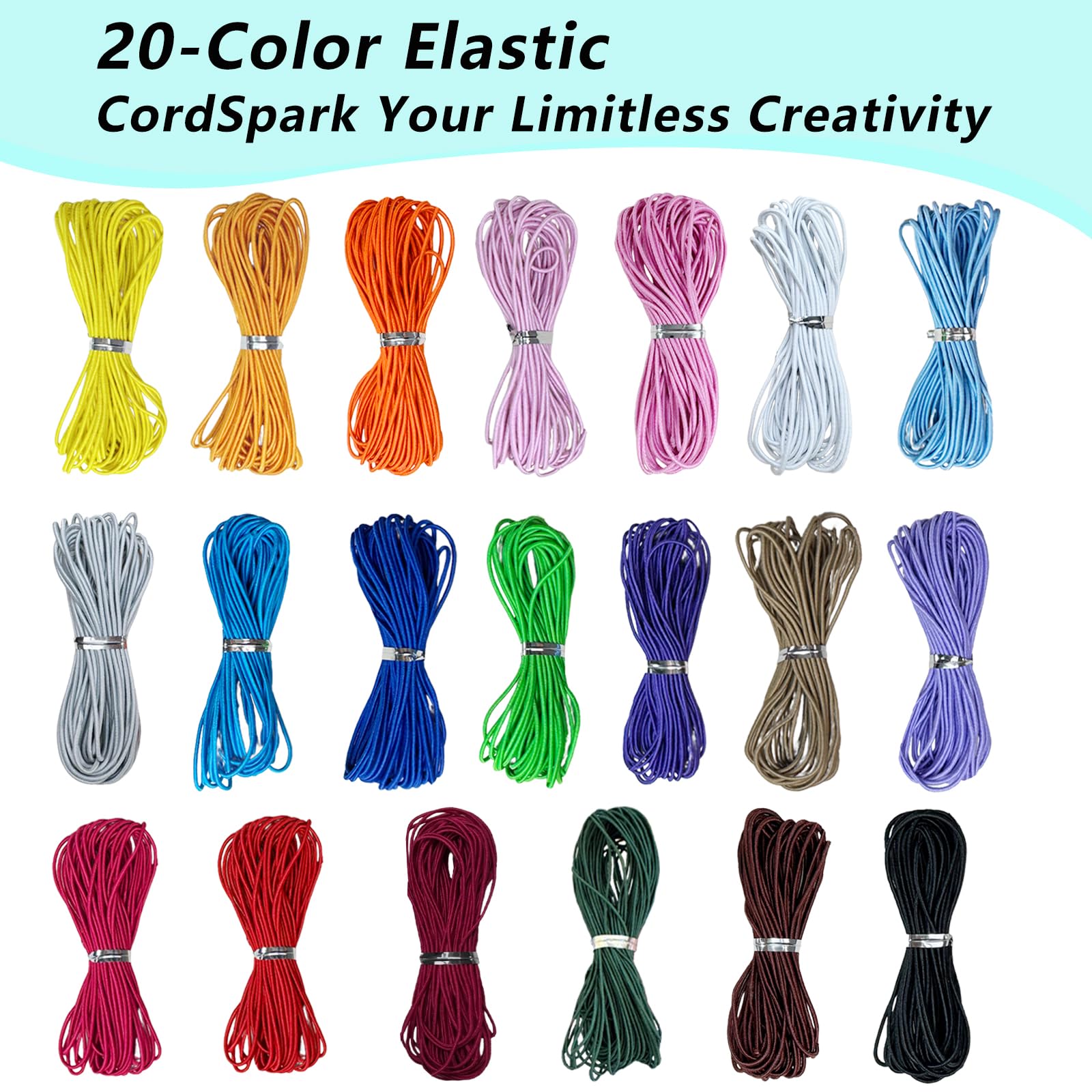 Elastische Kordel 0,8 mm – 4-adrige Stretchschnur für Armbandherstellung, 20 Farben, 180 m, DIY-Schmuckschnur – dehnbare Perlenschnur für Halsketten, Nähen, Basteln und Haarbänder (0,8 mm)