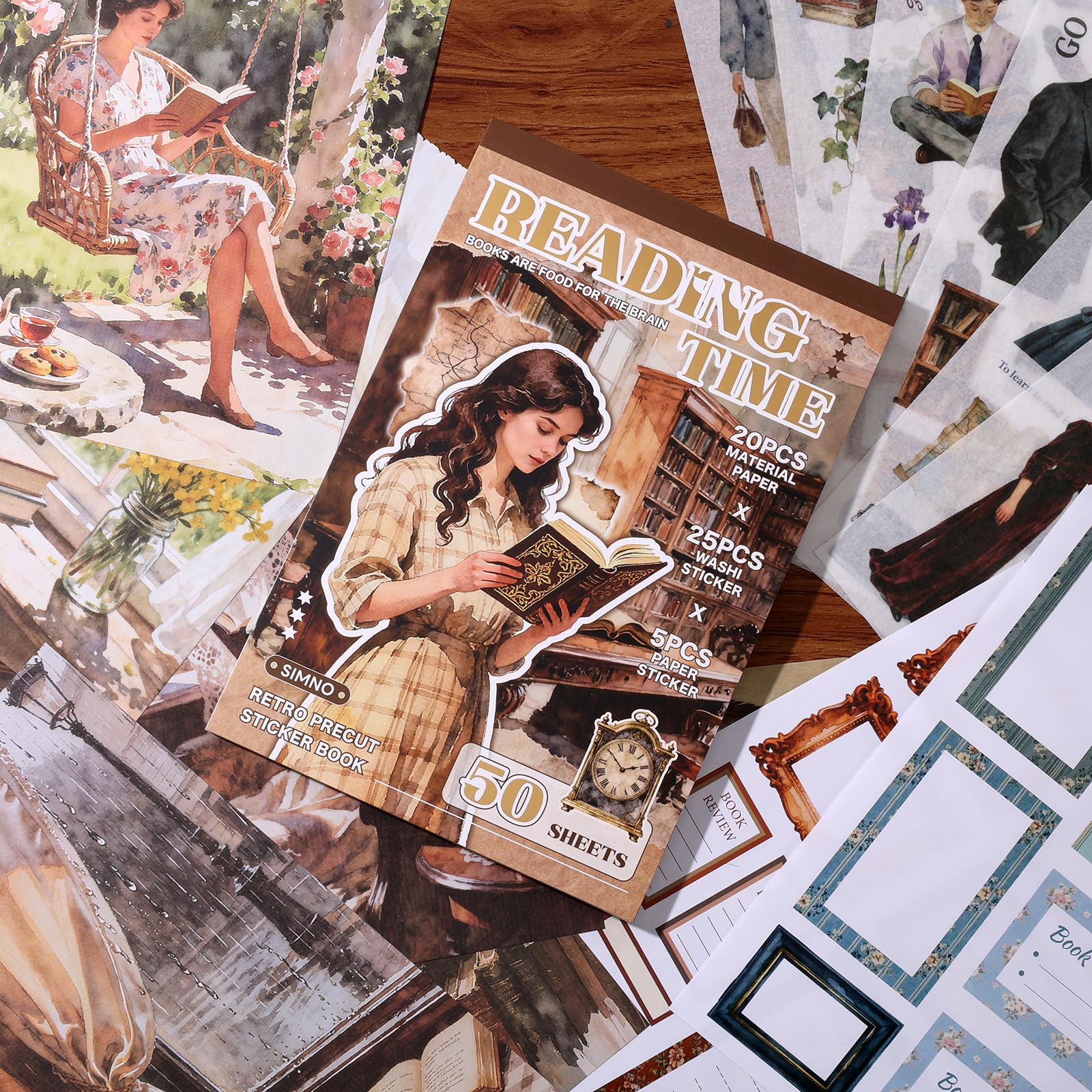 Czytanie scrapbookingu Naklejki 400 wstępnie wyciętych naklejek Washi i 20 kartek do scrapbookingu Vintage naklejka dziennik materiały ludzie naklejki książki do pamiętnika