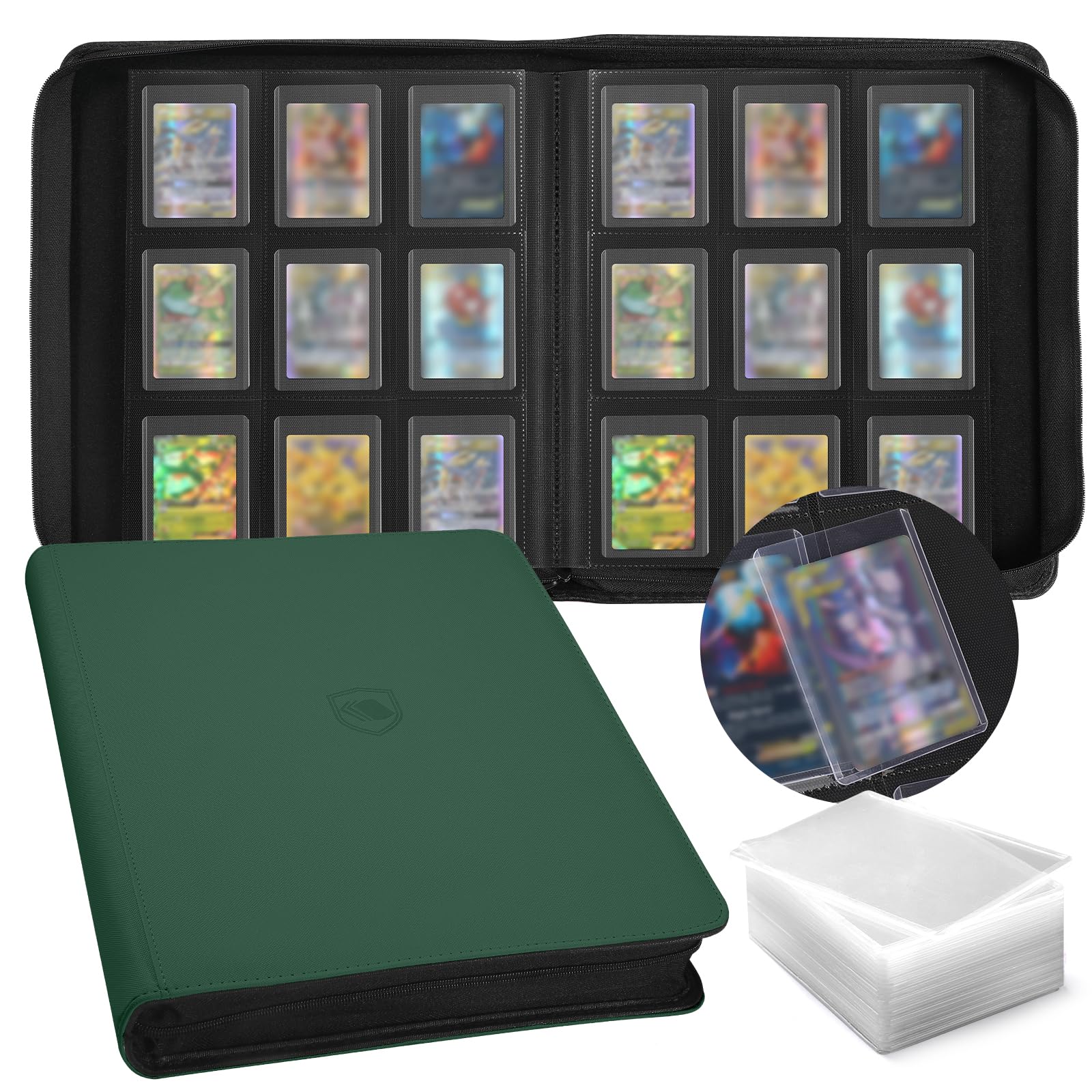 Top Loader Binder, Holds 288 Toploaders, 288 Toploaders and 288 Card Sleeves INCLUDED, 9-Pocket Top Loader Binder for 3" x 4" Rigid Toploaders,