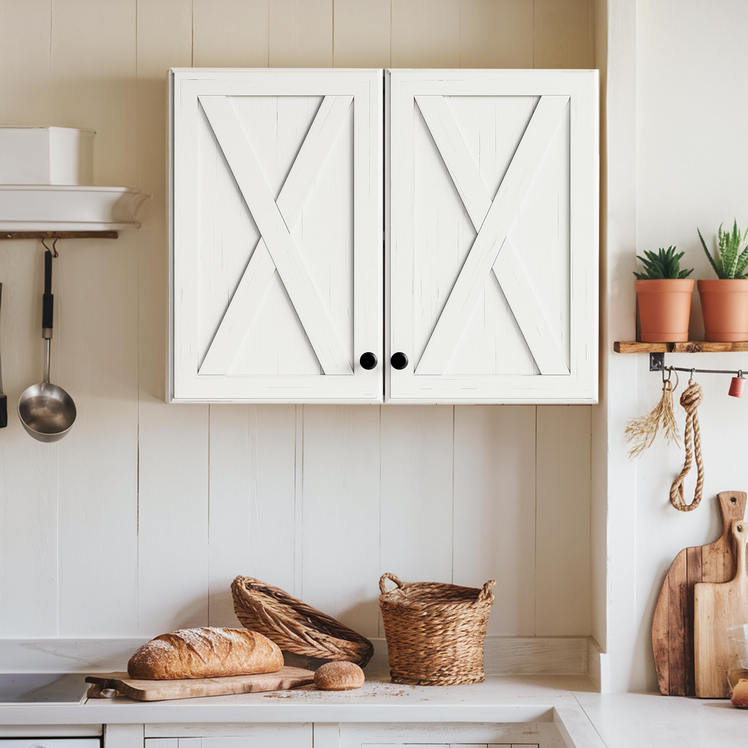 FIMELLO Wall Cabinet, Laundry Room Wall Cabinets,Farmhouse Wall Mounted Cabinets for Kitchen Garage Laundry Storage, Medicine Cabinet with 2 Door and Shelves,Bathroom Wall Cabinet, White