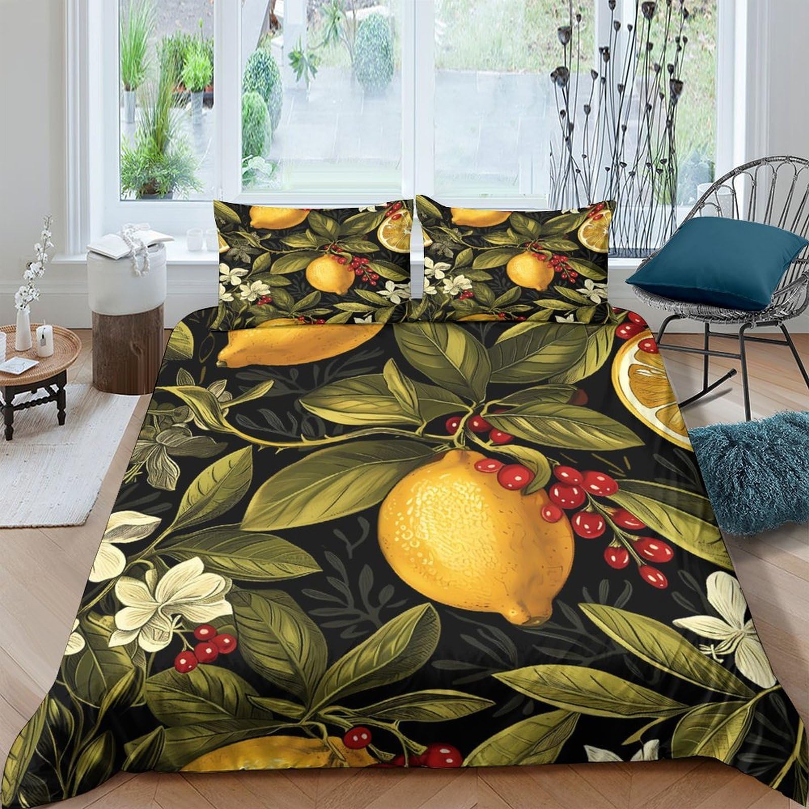 Ctjqhvkz Style-4 3D Printed Lemon Botanical Fitted Sheet Microfiber Soft Yellow Fruit Floral Bed Cover For Bedroom Guest Dorm Decor Single（135X200cm）