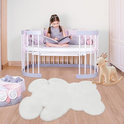 Miniatura 4 de Alfombra blanca de 3 x 3.9 pies, suave y esponjosa, de piel de oveja sintética, bonita alfombra de felpa para guardería, habitación de niños y Blanco