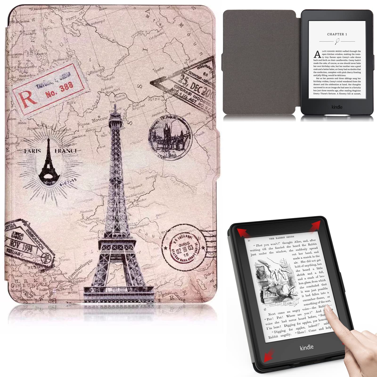 REASUNCase for Kindle Paperwhite 123,PU Leather Slim Lightweight with Auto Sleep/Wake Smart Protective Case for Kindle Paperwhite 123 (Fits All 2012, 2013, 2015 and 2016 Versions), Eiffel Tower